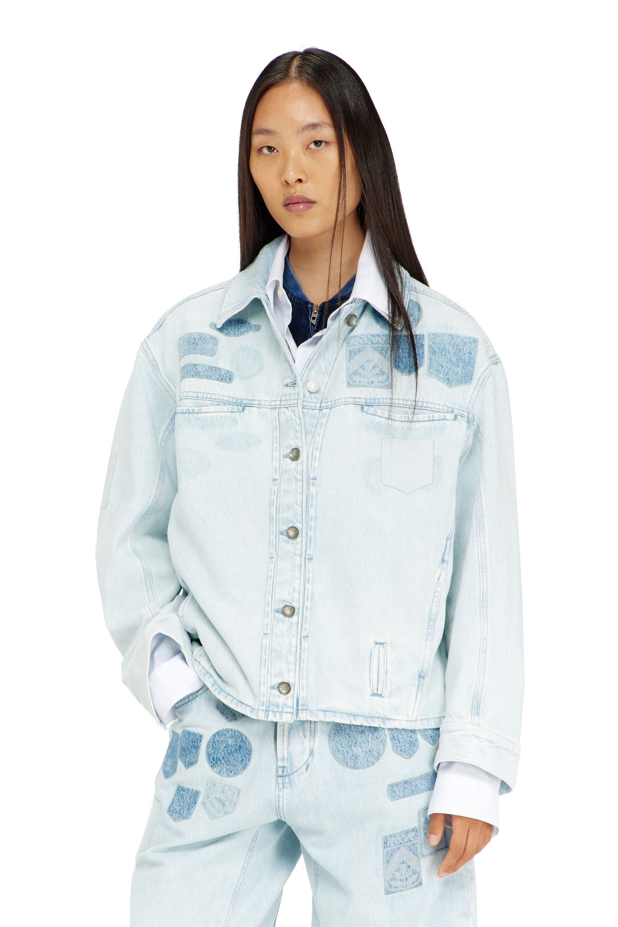 Diesel - D-RYMAVO-S, Unisex Denim overshirt mit patch-effekten in Hellblau - 1