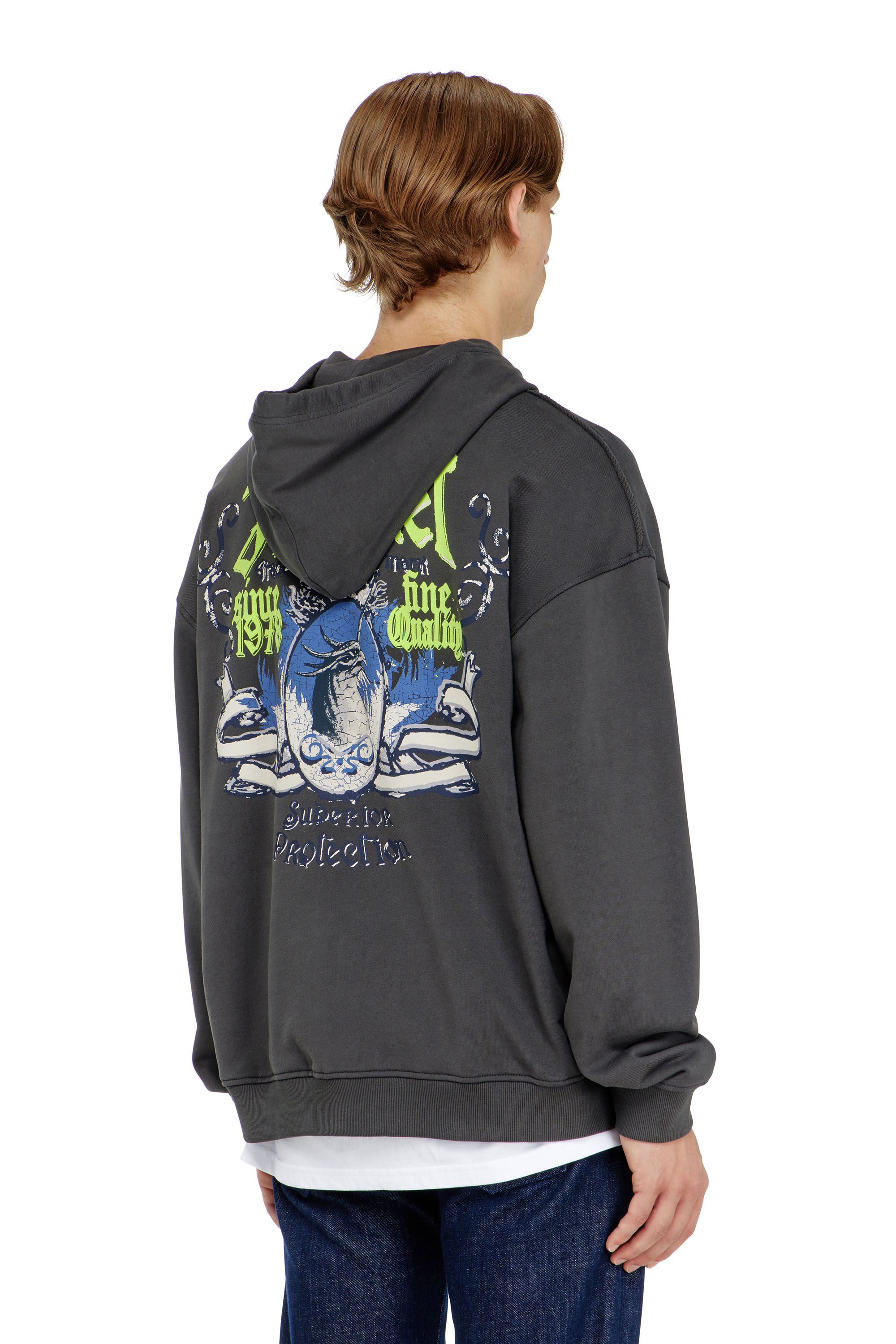 Diesel - S-BOXT-HOOD-AA2, Man's Cotton hoodie with flocked graphics in null - 4