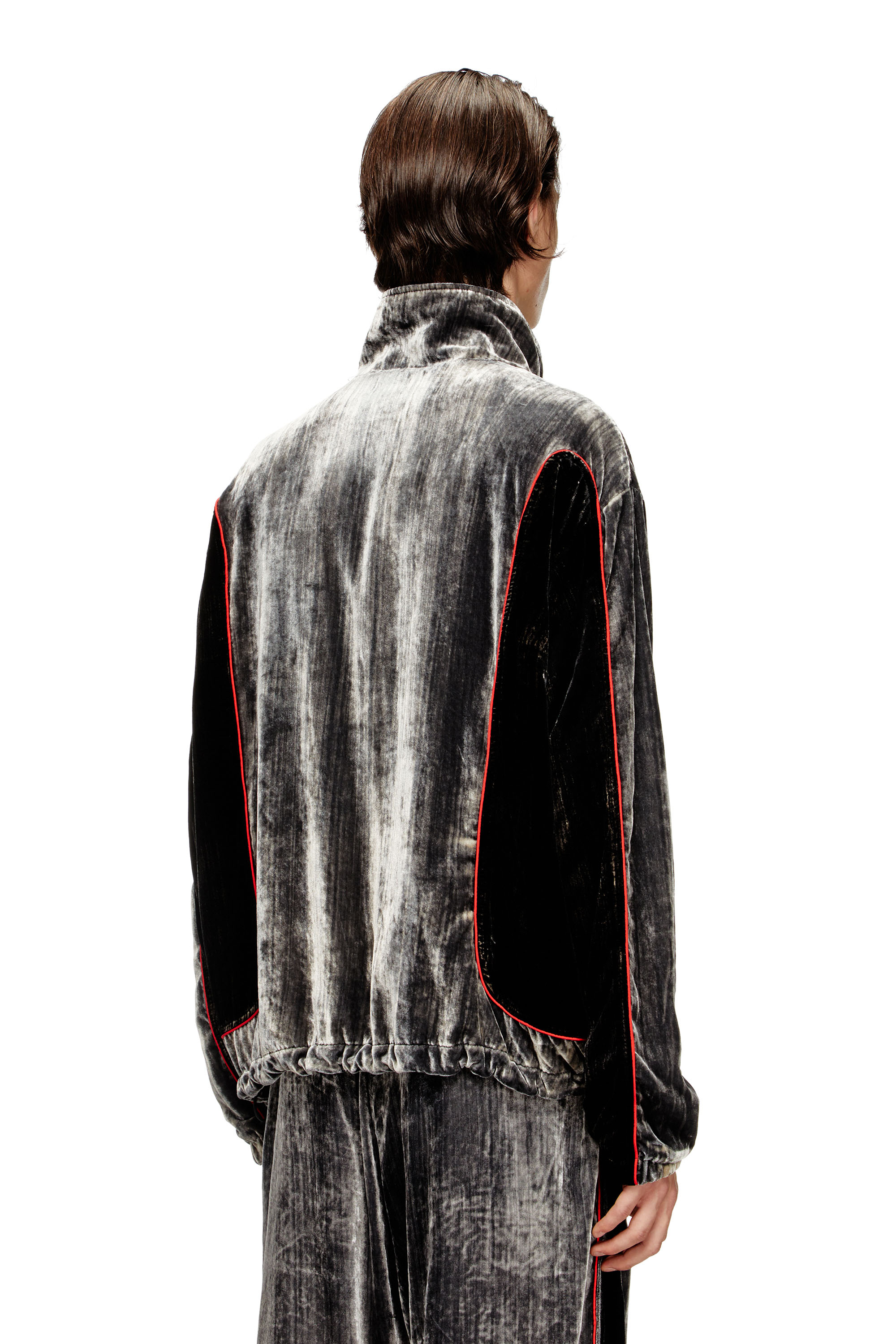 Diesel - J-HAY, Herren Trackjacke aus behandeltem Samt in Schwarz/Rot - 4