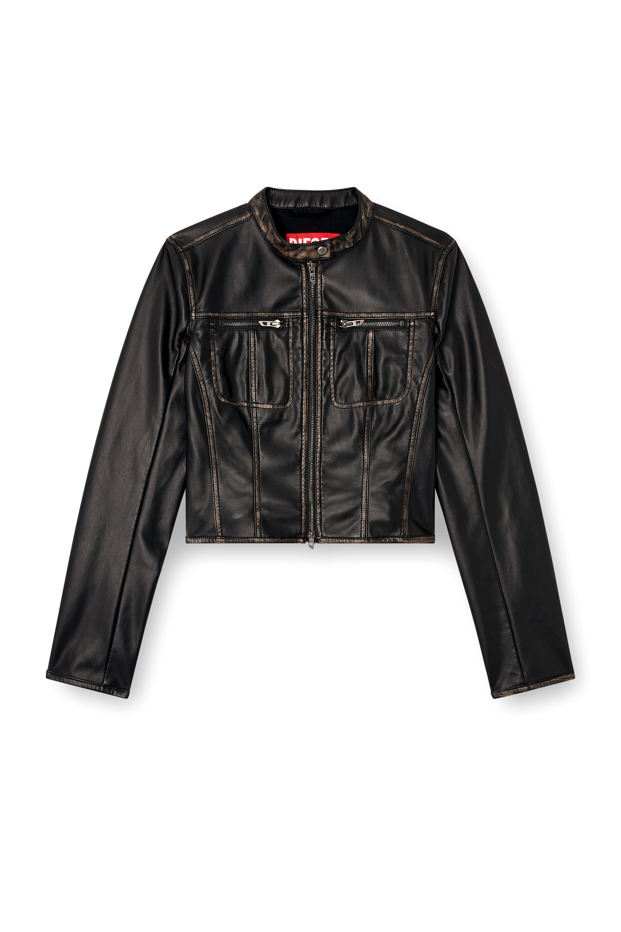 Diesel - G-LOBE, Damen Verkürzte vielgetragene Biker-Jacke in Schwarz - 2