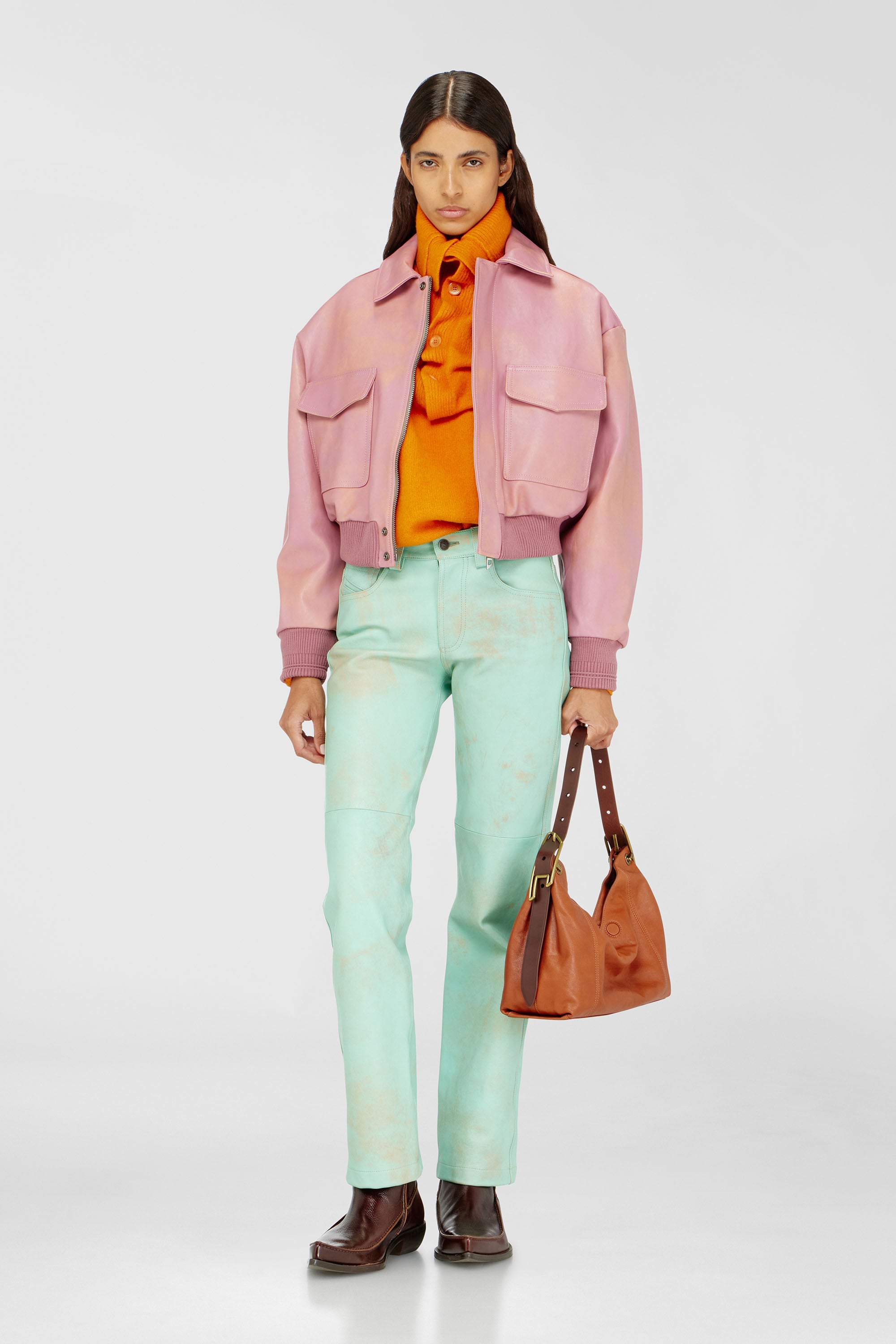 Diesel - L-AVIA, Damen Aviator-Jacke aus behandeltem Leder in Rosa - 1