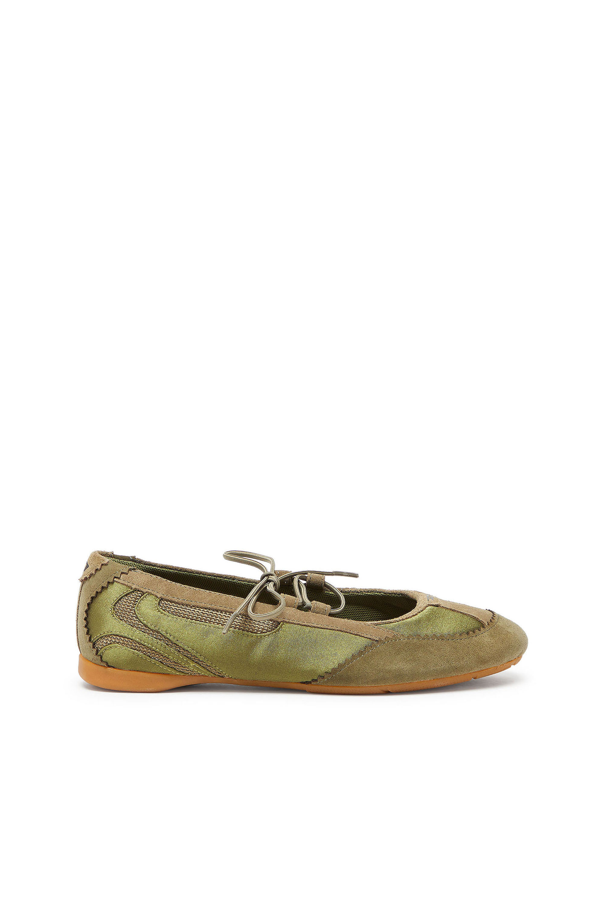Diesel - D-MILE BALLERINA LACE UP II W, Damen D-Mile &ndash; Ballerinaschn&uuml;rschuhe aus Leder und Mesh in Armeegr&uuml;n - 1