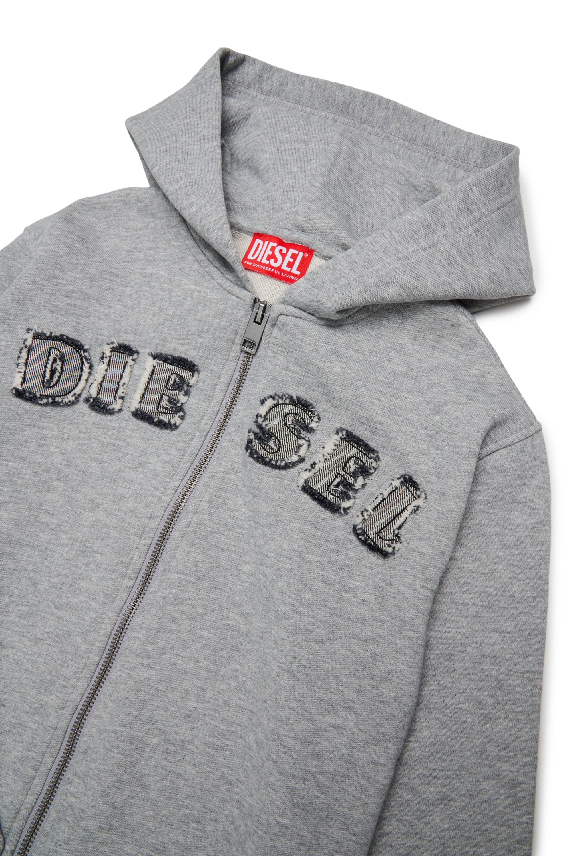 Diesel - SJEANSHOOD OVER, Herren Kapuzensweatshirt mit ausgefransten Logo-Buchstaben mit Rei&szlig;verschluss in Grau - 3