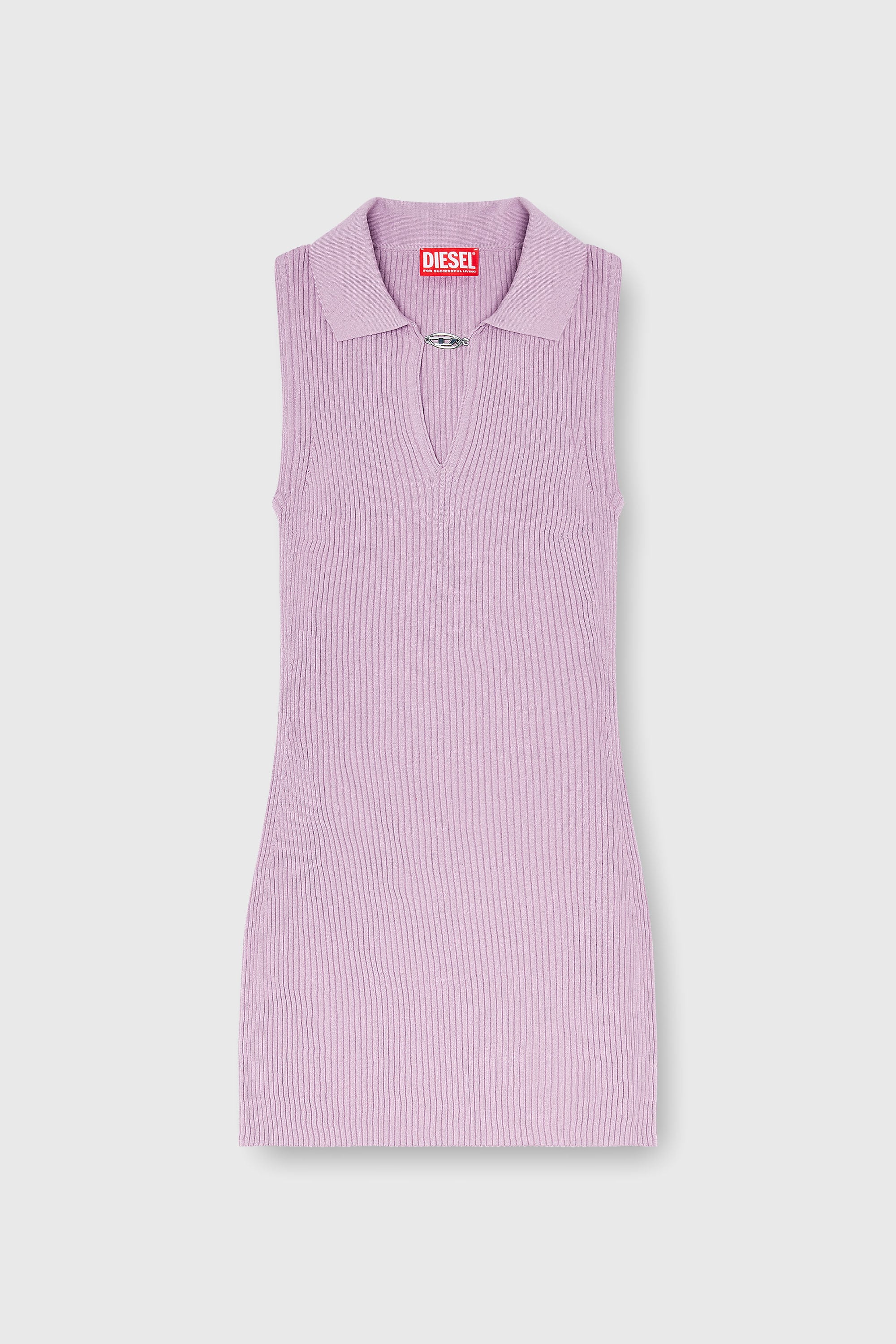 Diesel - M-LILMA, Damen Kurzes Polokleid aus Seidenmischung in Rippstrick in Rosa - 1