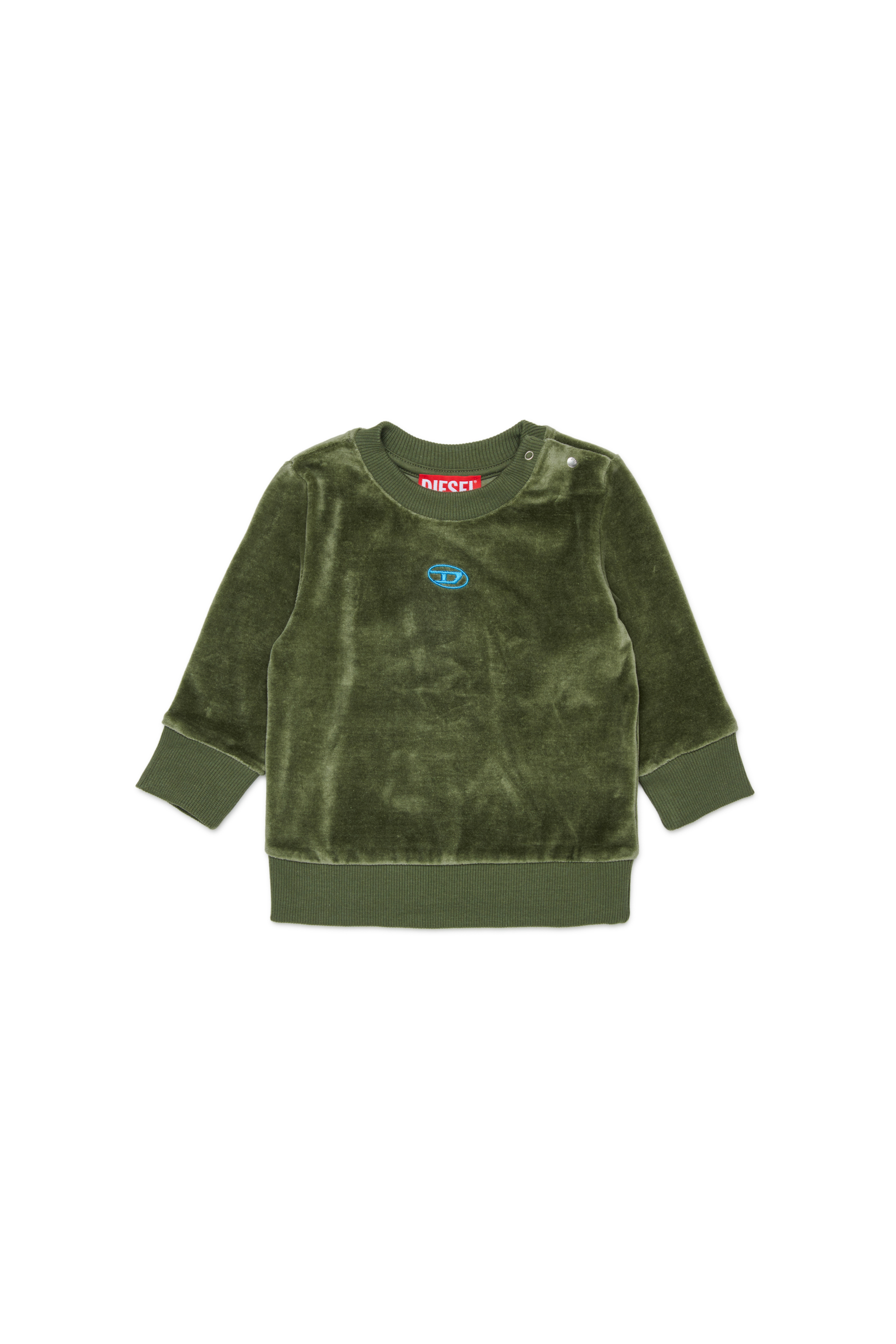 Diesel - SHENIB, Herren Sweatshirt aus Samt mit Oval D Stickerei in Gr&uuml;n - 1