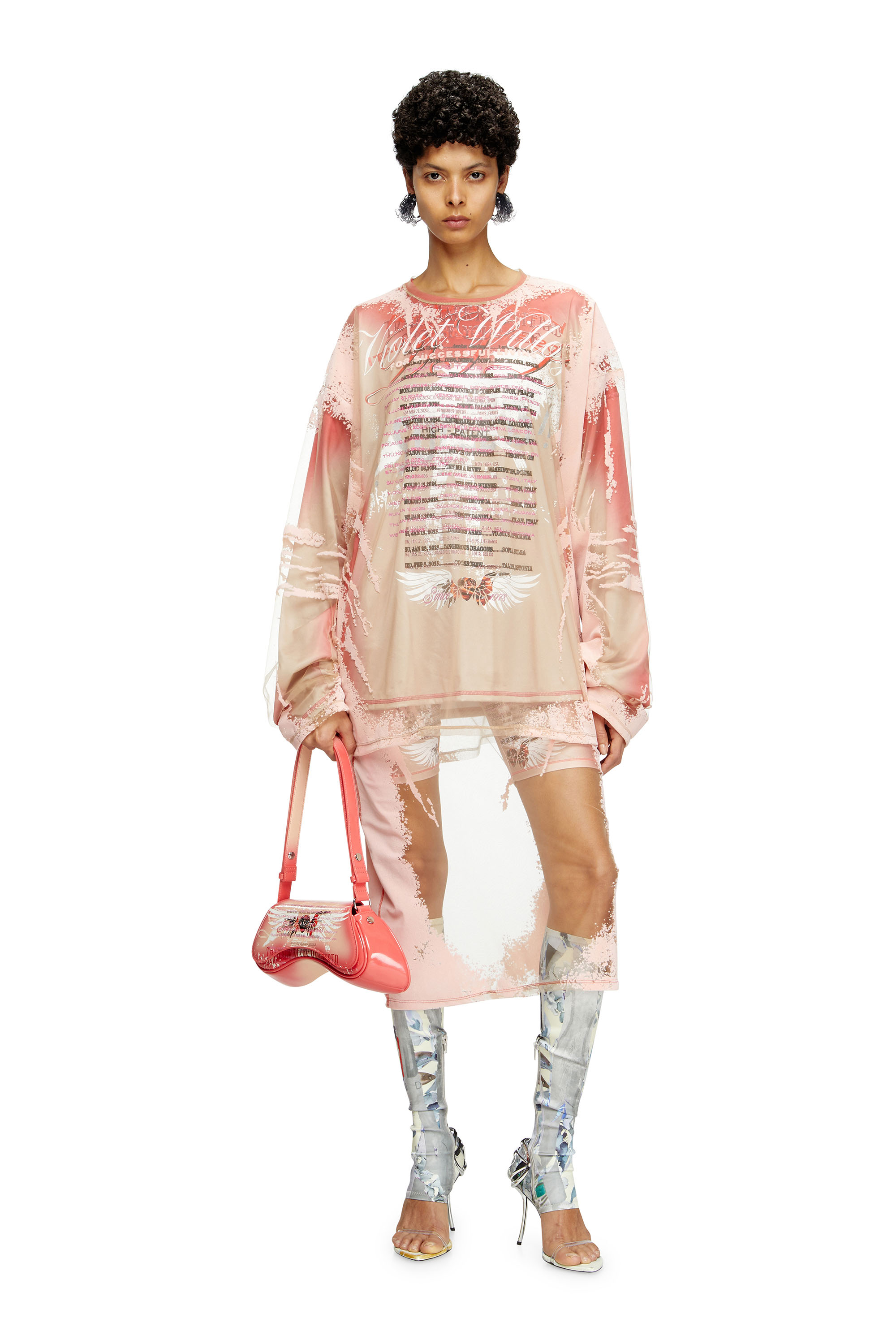 Diesel - T-OLAVI-BB, Unisex Langarm-Tech-T-Shirt aus Jersey mit Text-Print in Rosa - 7