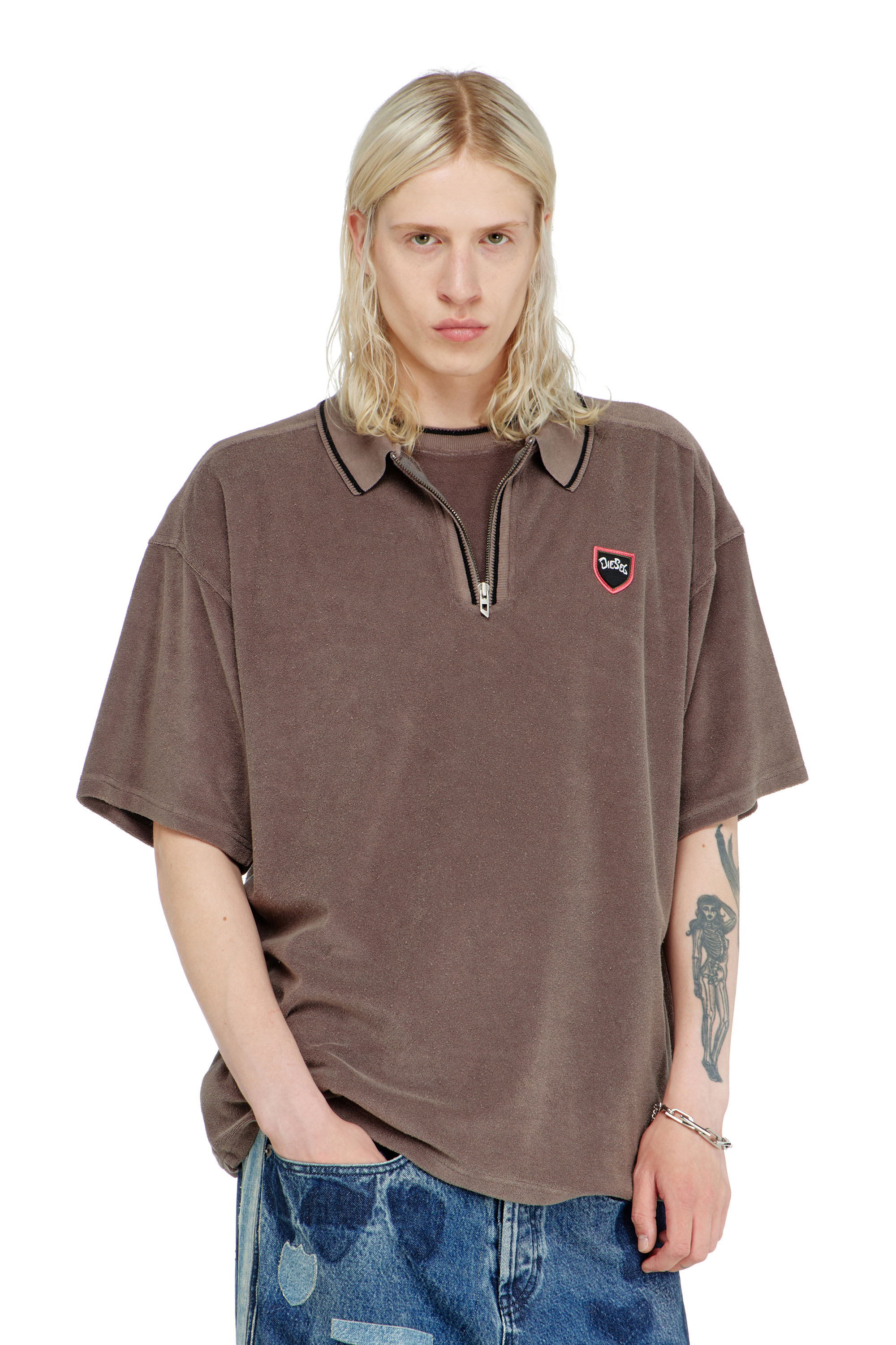 Diesel - T-SPONGY-ZIP, Herren Chenille-Poloshirt mit shield patch in null - 3
