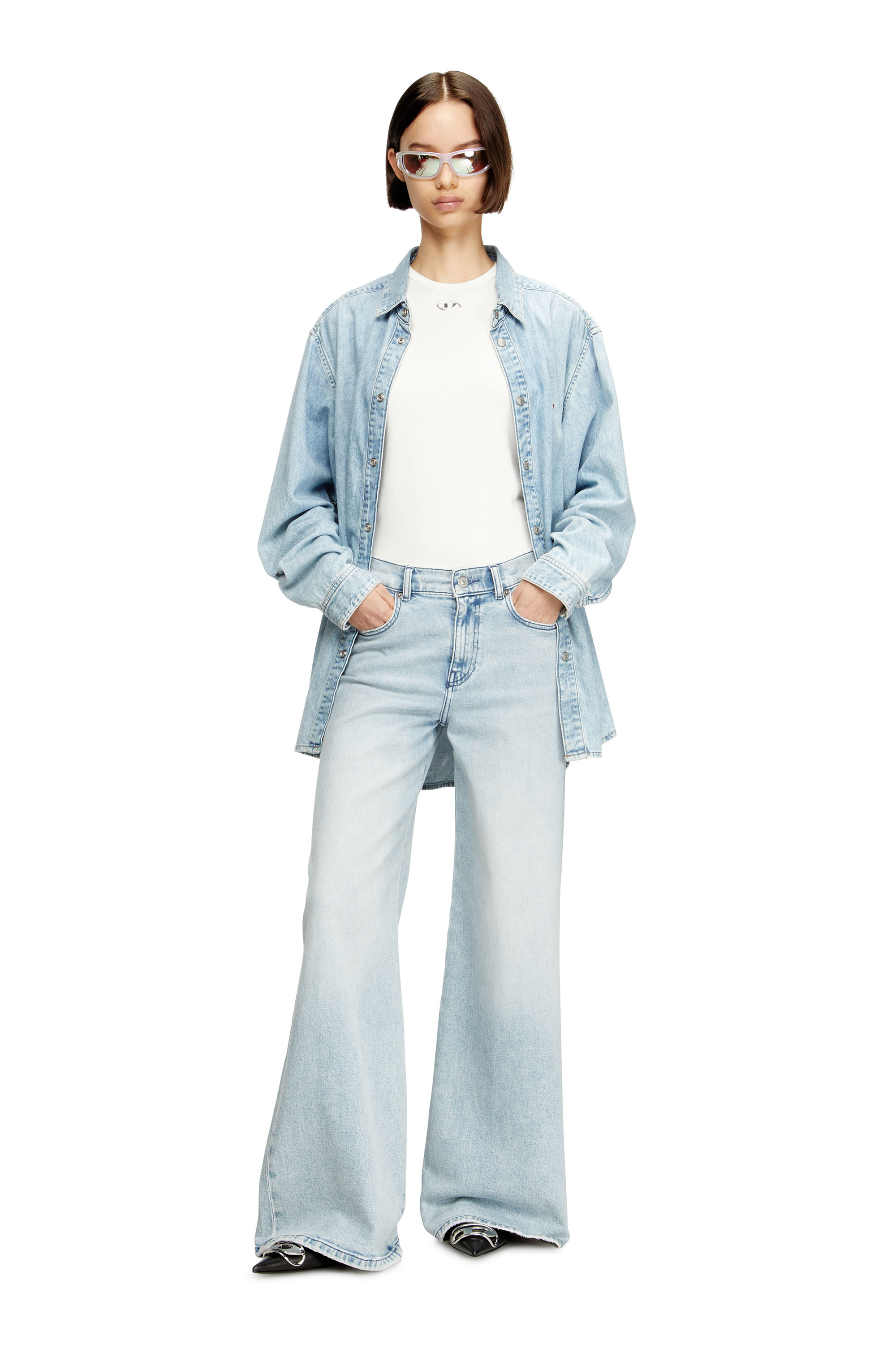 T-UNCUTIESLONG-OD, Weiß Diesel - T-UNCUTIESLONG-OD, Damen Schmal geschnittenes T-Shirt mit metallischem Oval D in Weiß - 1