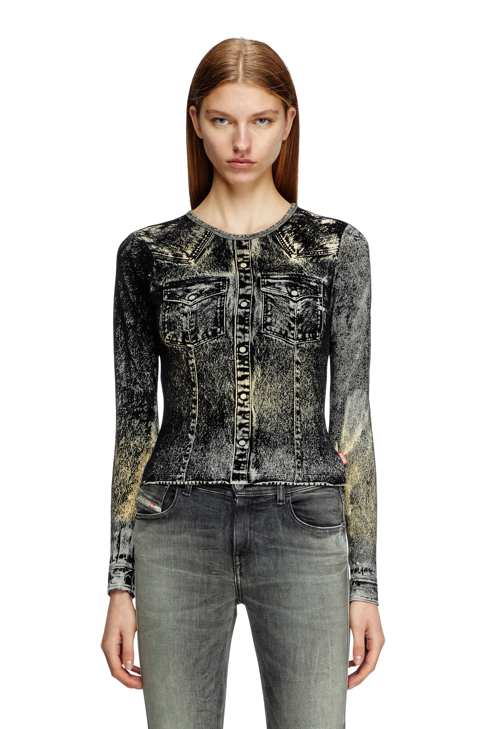 Diesel - T-AXY, Damen Langarm-Top mit Jacken-Print in Dunkelgrau - 1