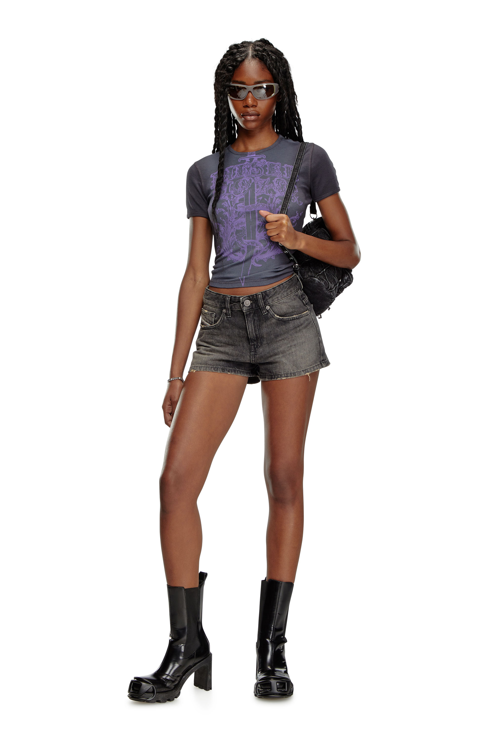 Diesel - DE-YUBA, Damen Shorts aus Denim in Schwarz/Dunkelgrau - 1