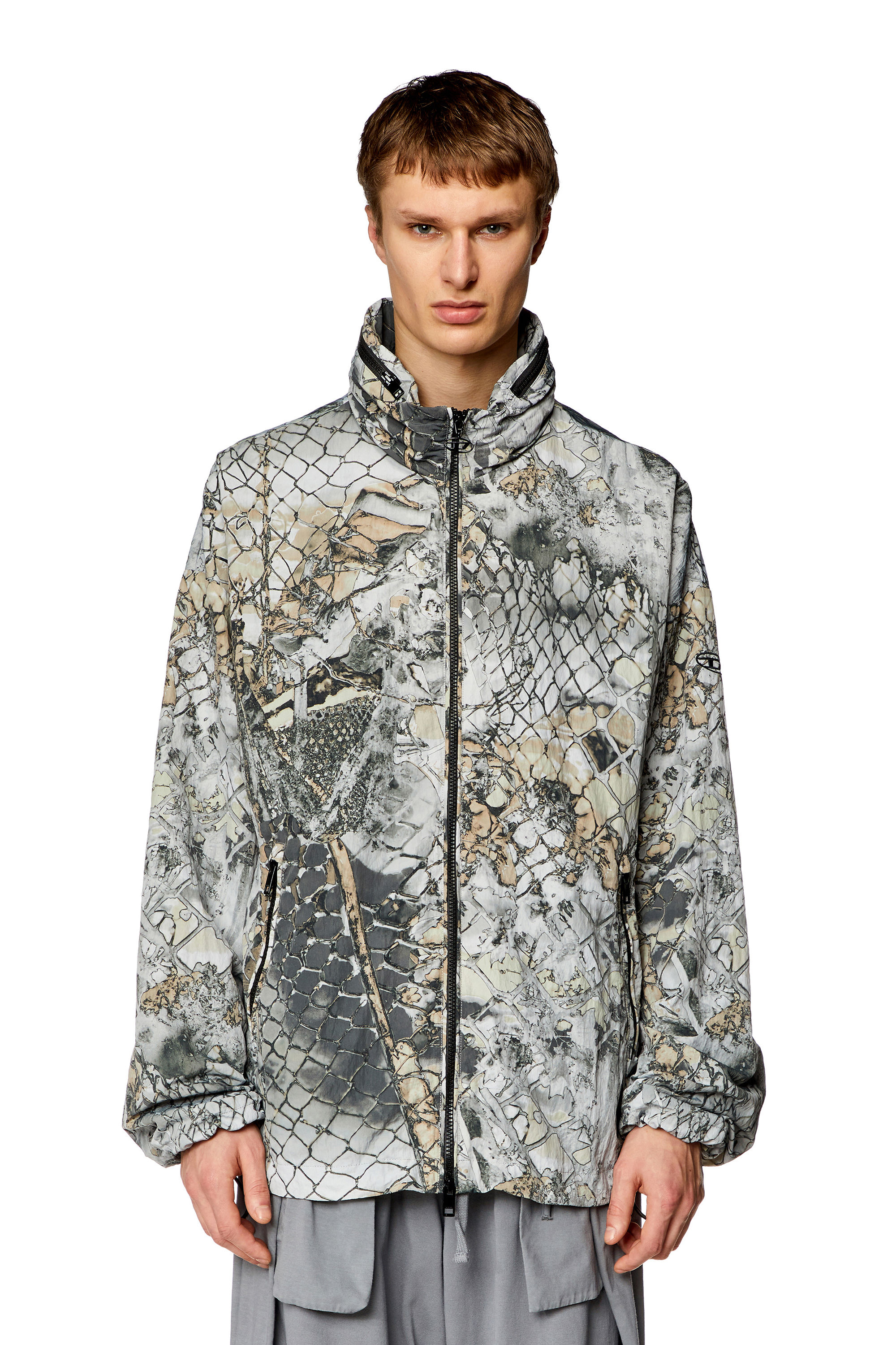 Diesel - J-DORSETT, Man's Windbreaker with abstract print in Grey - 6