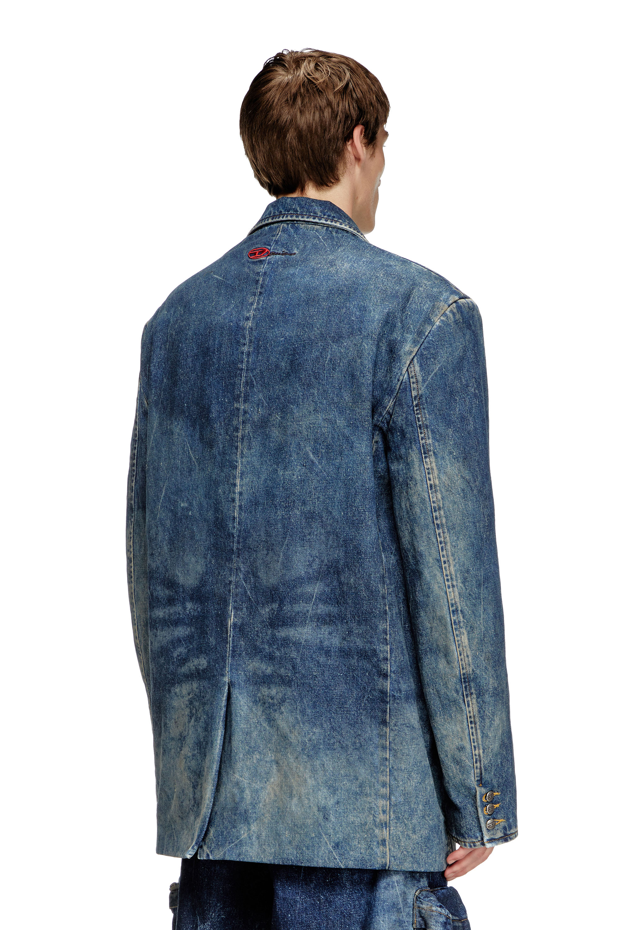 Diesel - D-OVER-DD, Unisex Blazer aus von Hand behandeltem Denim mit Schmutz-Effekt in Dunkelblau - 3