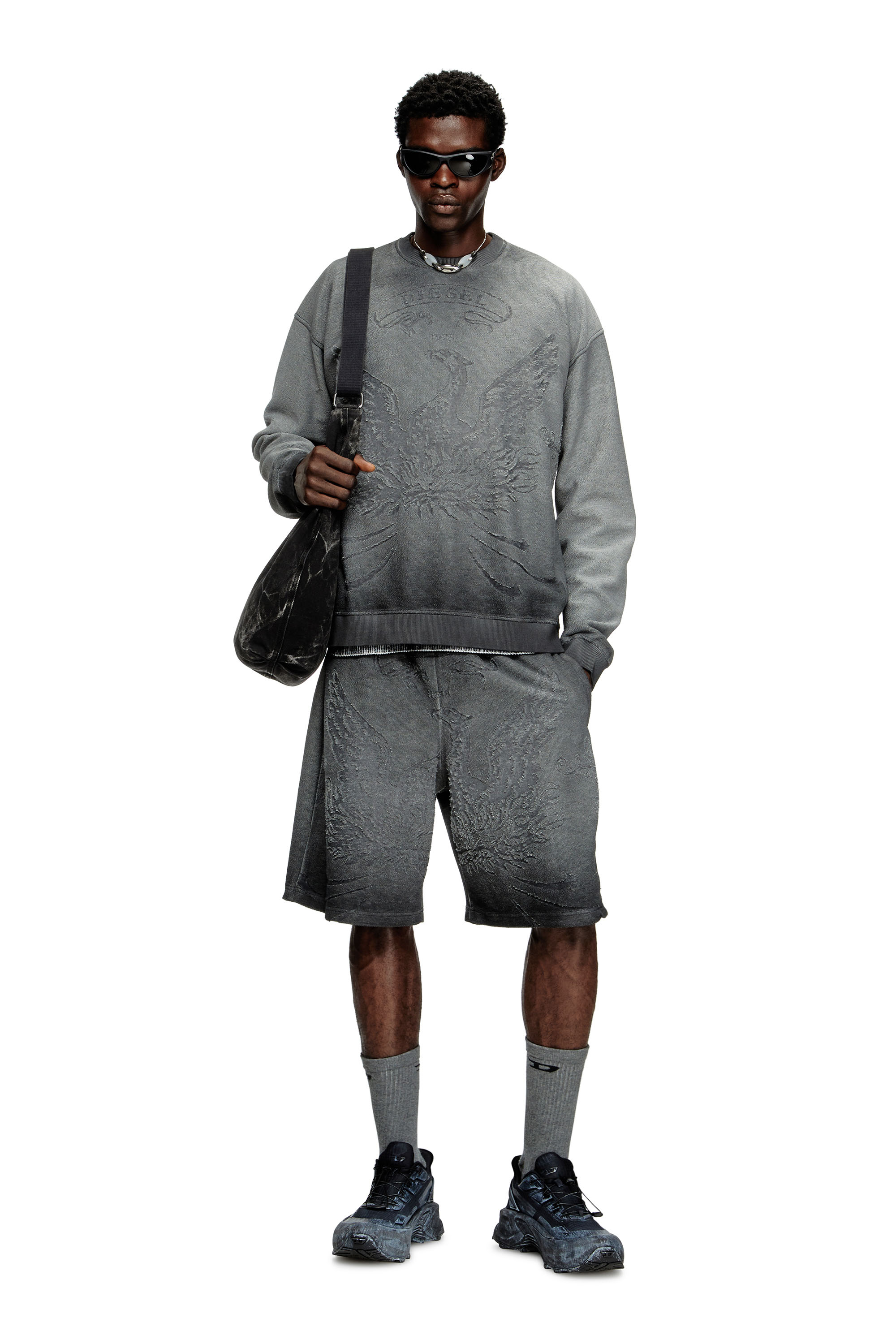 Diesel - S-ARON, Herren Verblasstes Sweatshirt mit Devoré-Phoenix-Logo in Grau - 2