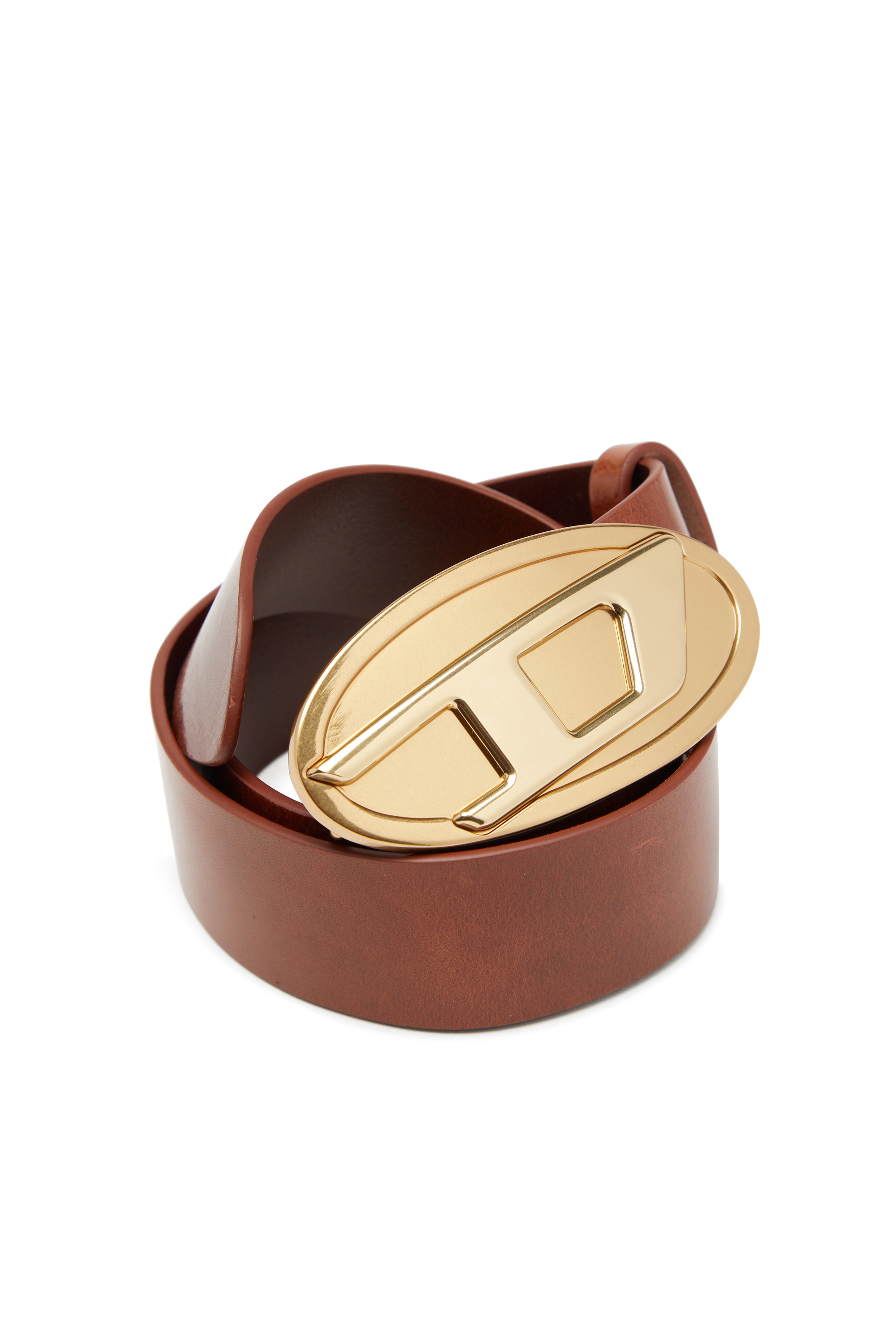 Diesel - B-1DR 2.0, Damen 4 cm Ledergürtel mit ovaler D-Schnalle in Braun/Gold - 3