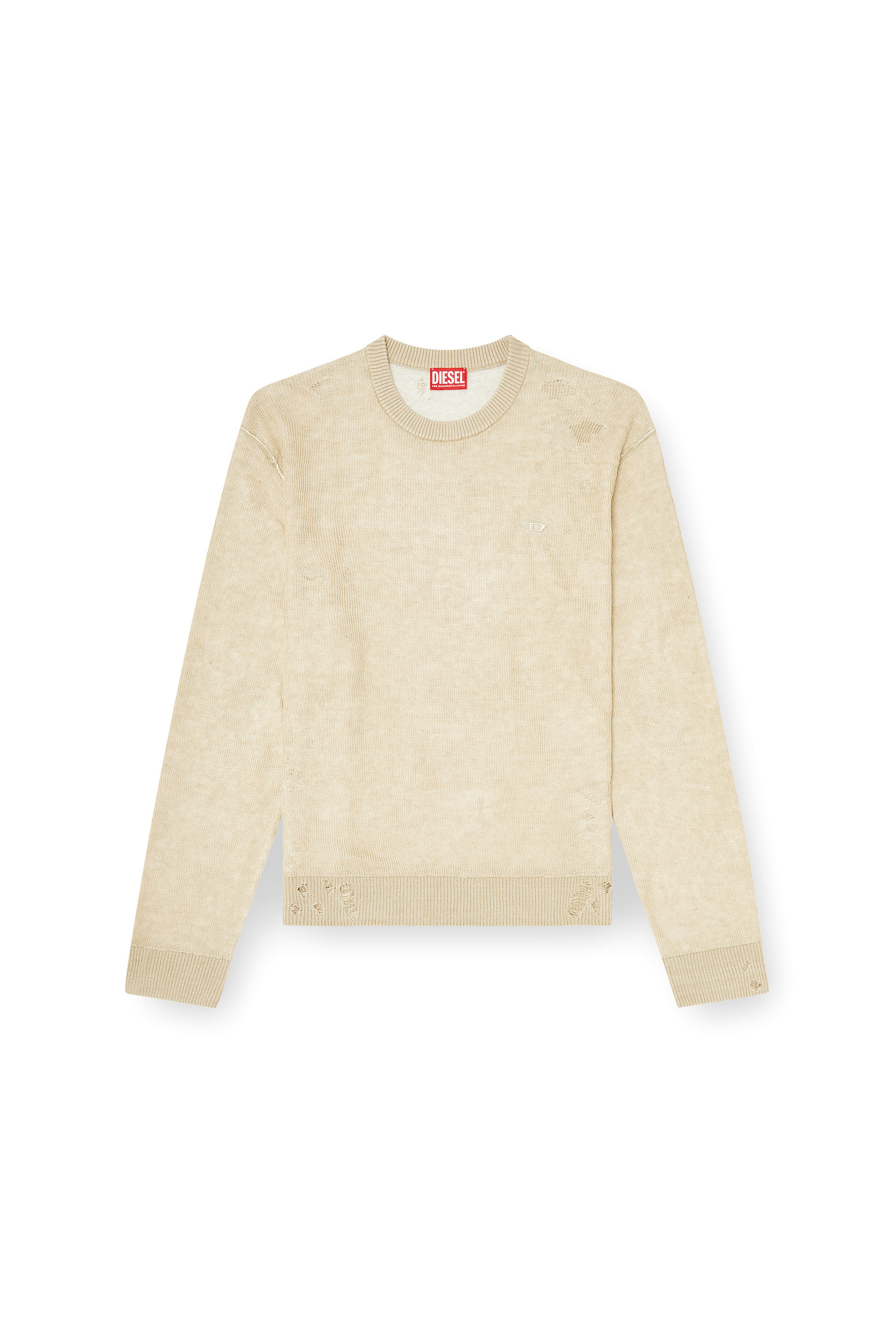 Diesel - K-DAIANAS, Herren Zerst&ouml;rter Leinenpullover in Hellbraun - 3