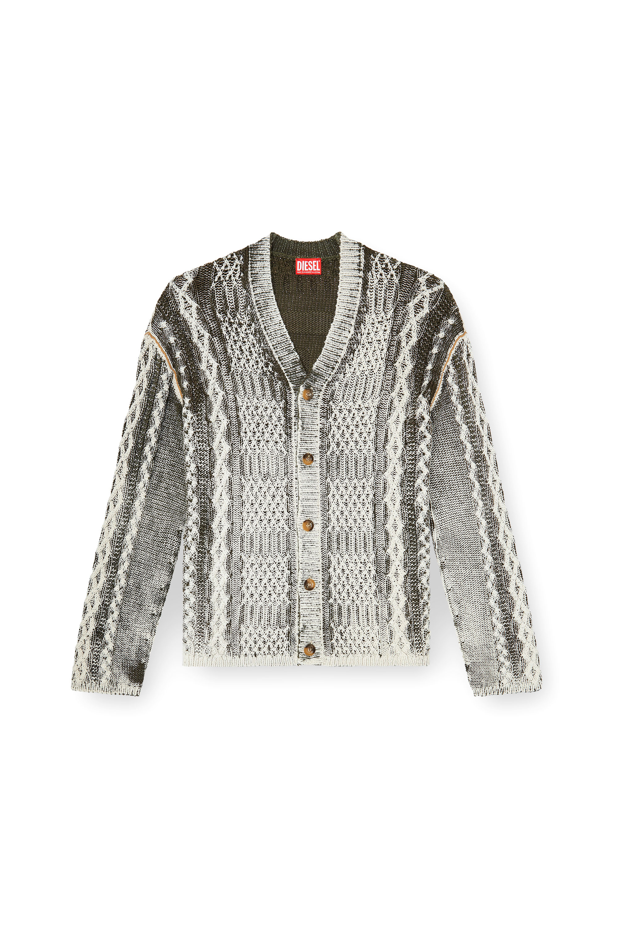 Diesel - K-MIOTO, Herren Behandelter Cardigan aus Zopfmusterstrick in Weiss/Grau - 2