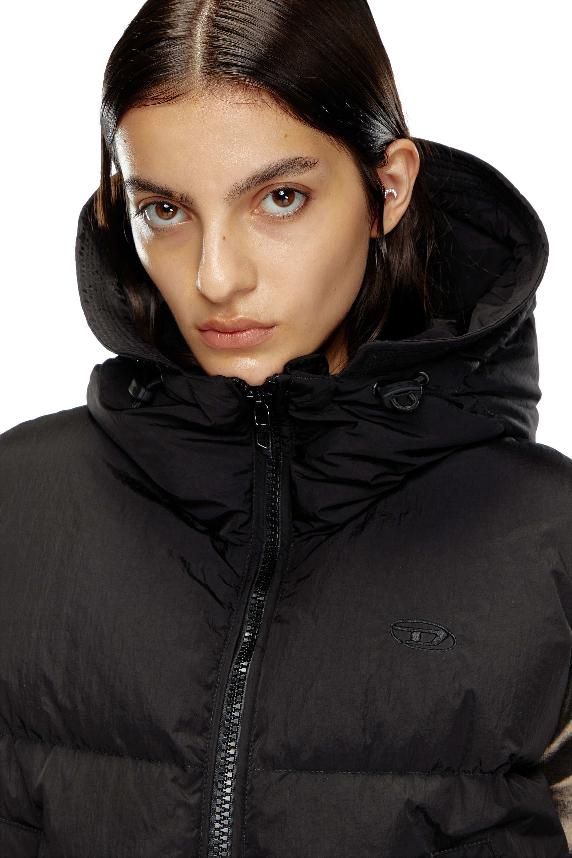 W-PEYT-SSL-NEW-P1, Schwarz Diesel - W-PEYT-SSL-NEW-P1, Damen Daunenweste mit Kapuze aus Nylon in Knitter-Optik in Schwarz - 5