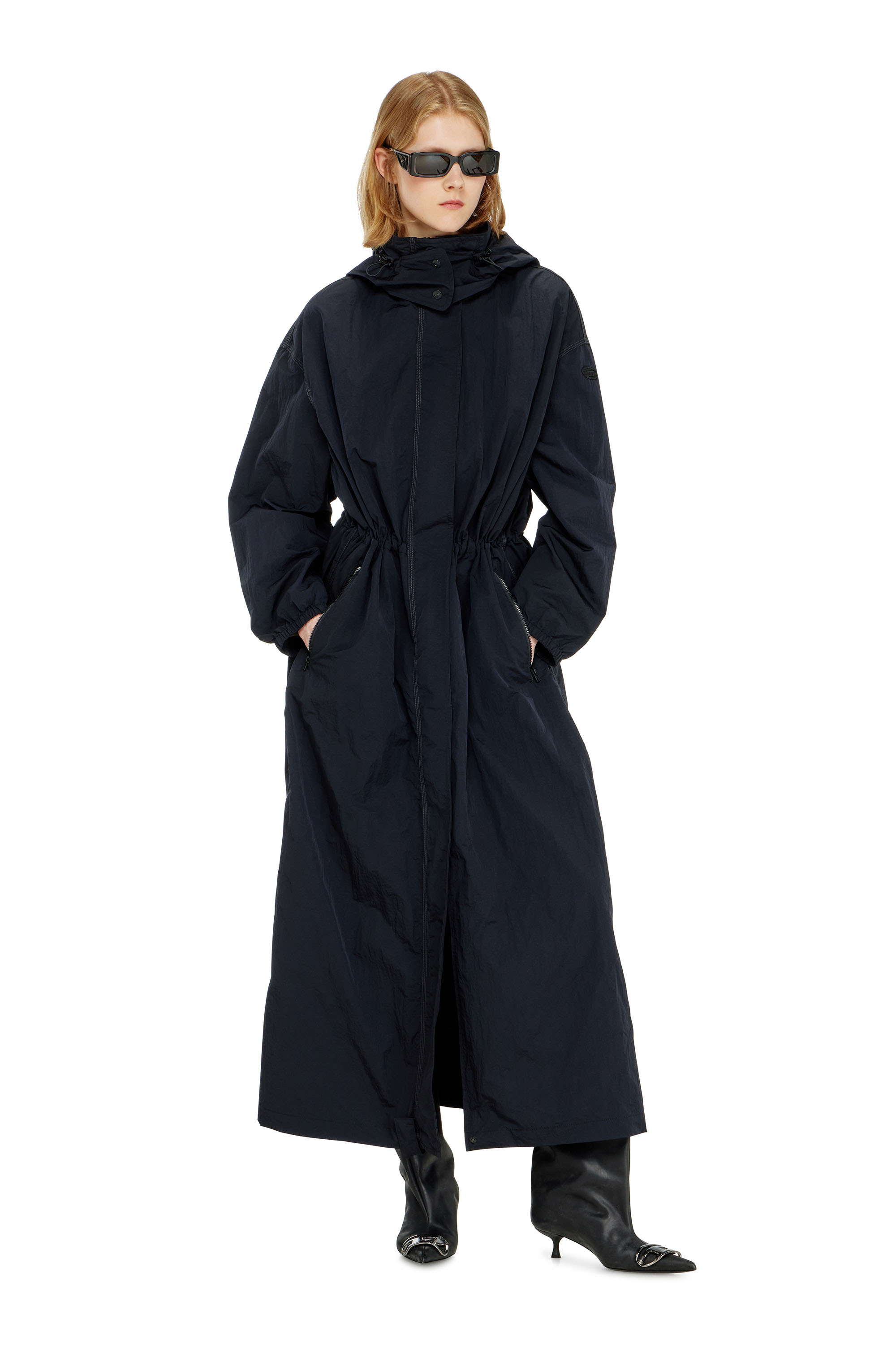 Diesel - G-ASTER-T1, Damen Nylon-Trenchcoat mit abnehmbarer Kapuze in Mitternachtsblau - 3