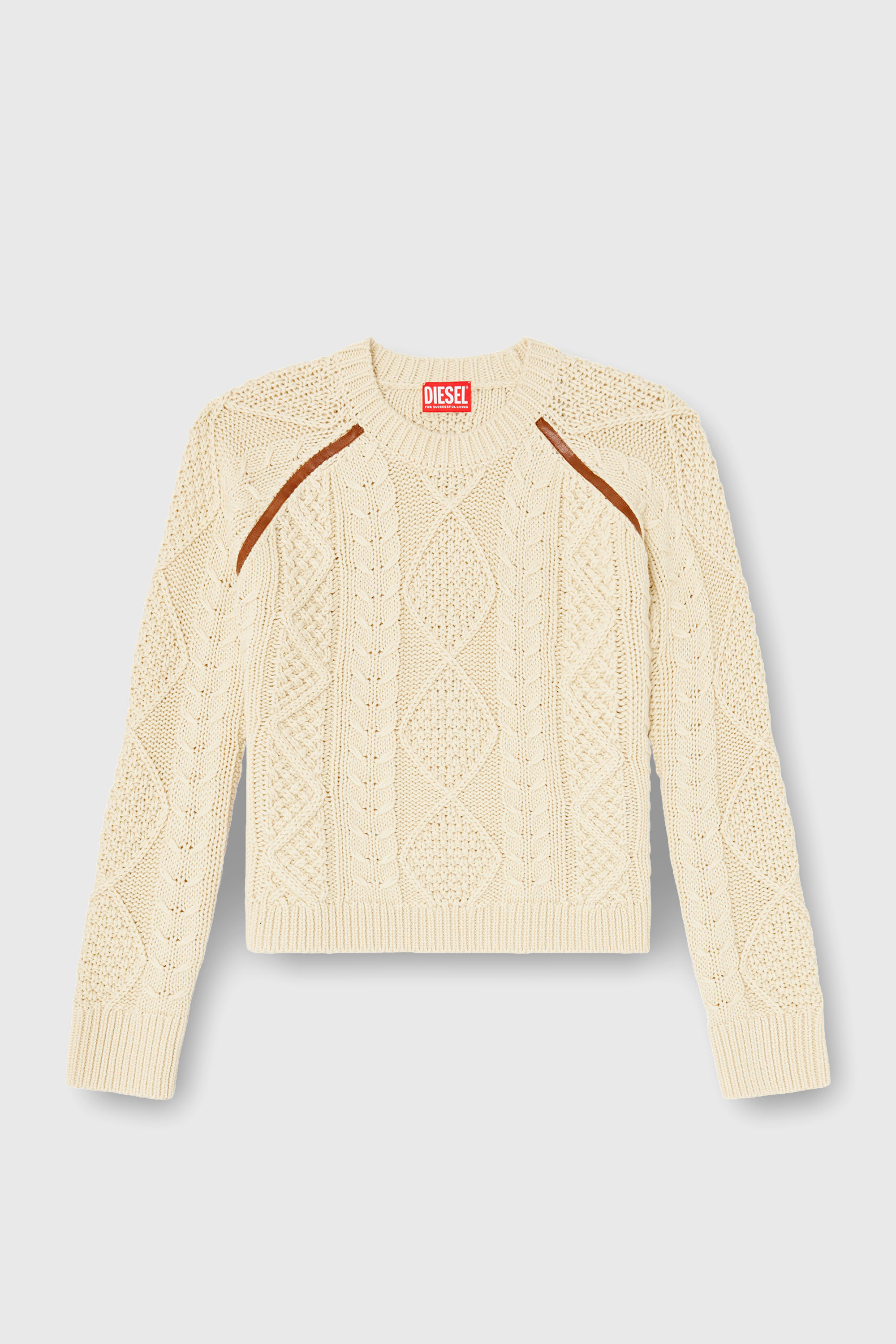 Diesel - M-INTANA, Damen Zopfpullover mit kontrastierenden Streifen in Beige - 2