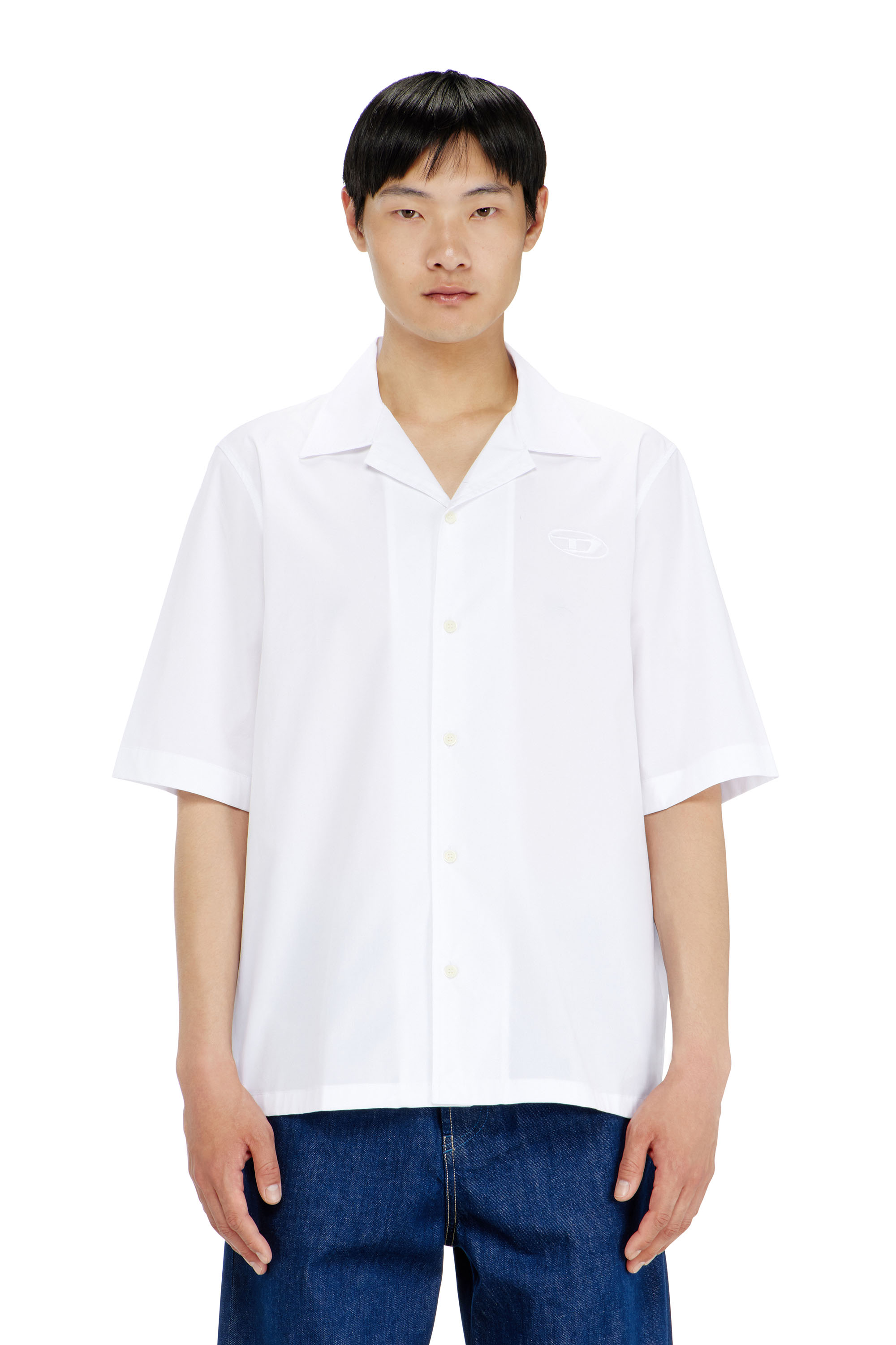 Diesel - S-MAC-GSBH, Herren Stretch-Popeline-Hemd mit Oval-D-Stickerei in Wei&szlig; - 1