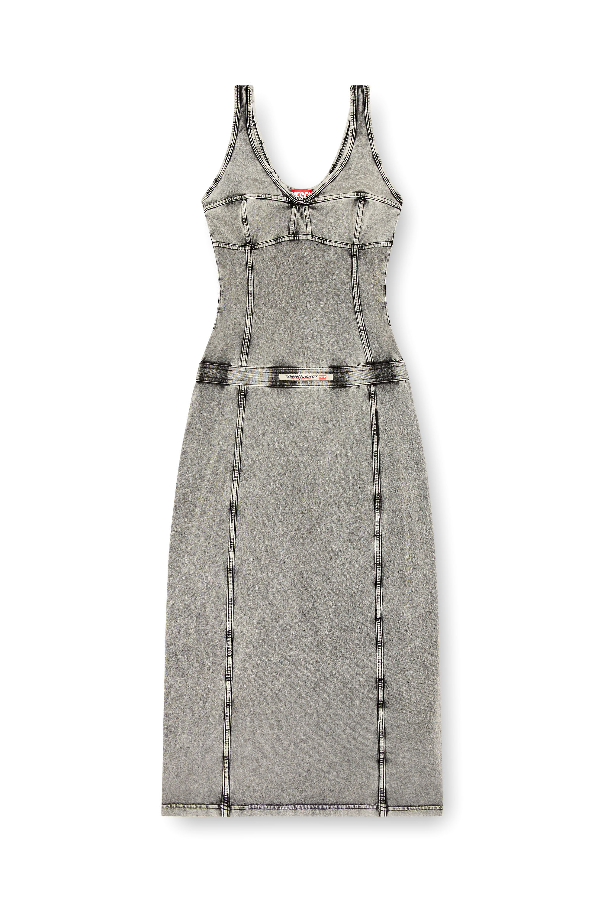 Diesel - D-INNY, Damen Ärmelloses Midi-Kleid mit Denim-Effekt in Grau - 1