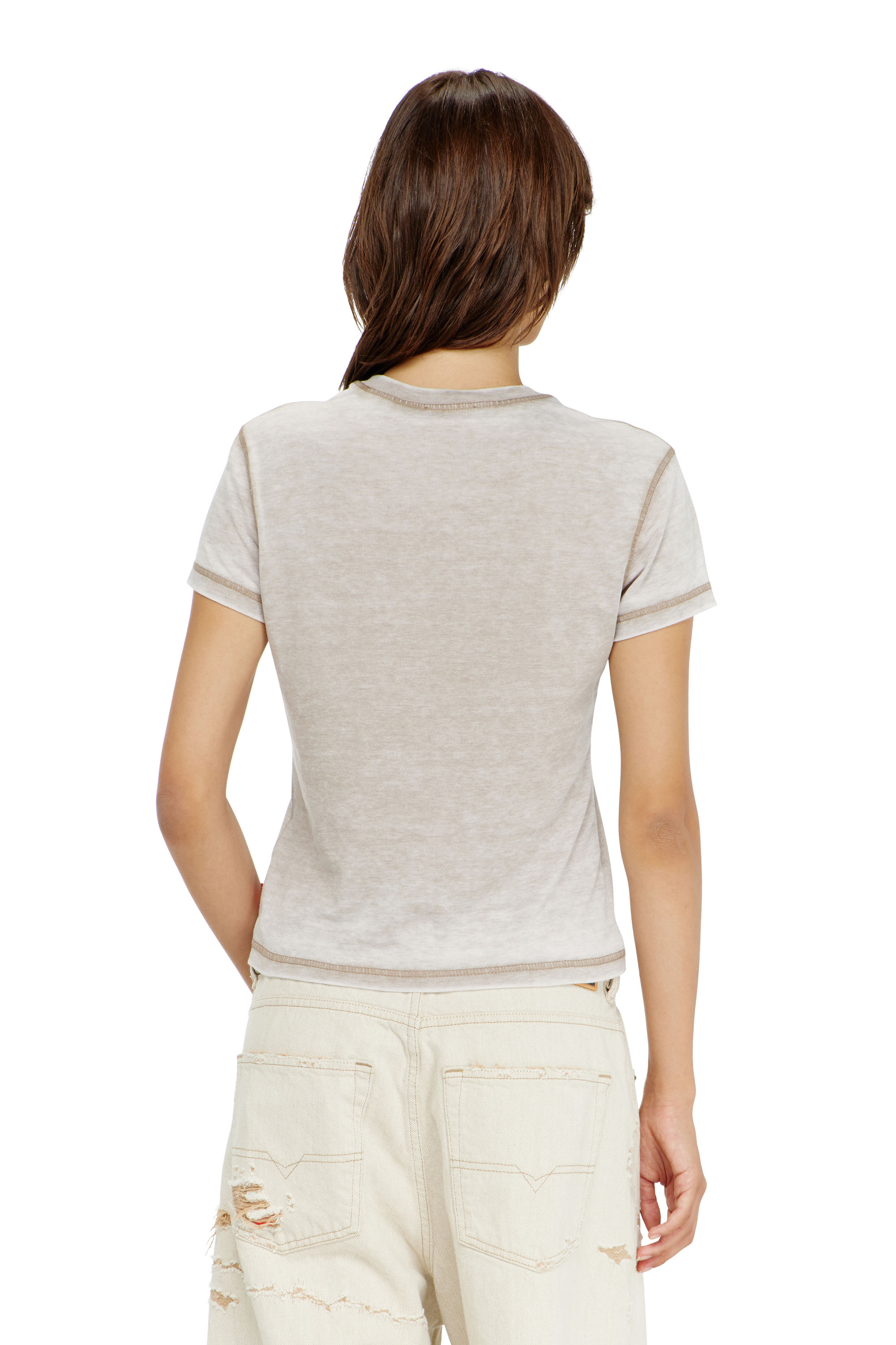 Diesel - T-ILA-AA1, Damen Jersey-T-Shirt mit Strasssteinen und burnout effect in Hellgrau - 4