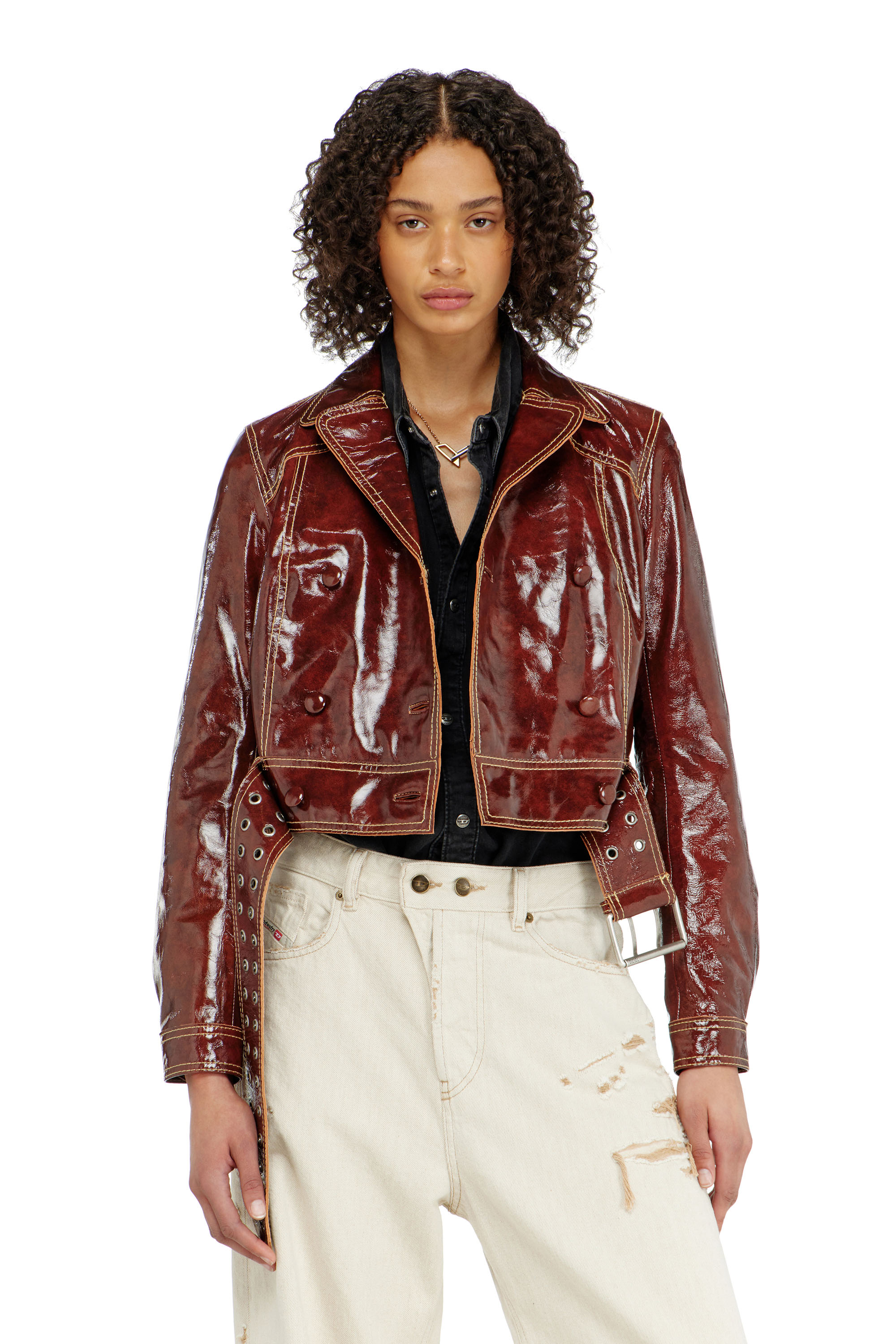 Diesel - L-EGEND, Damen Patent-leather jacket mit gro&szlig;em G&uuml;rtel in null - 3