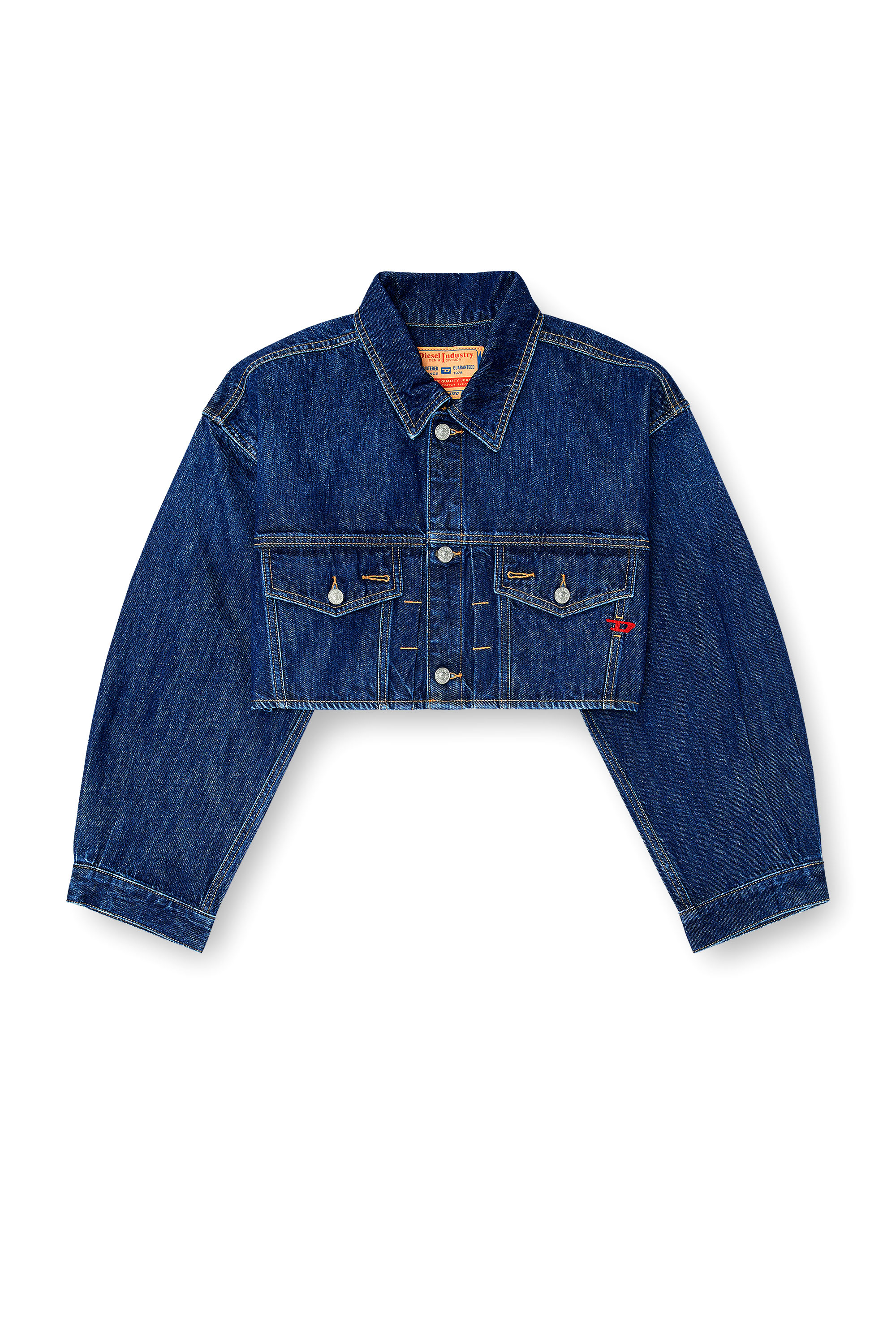 Diesel - DE-MALLEY, Damen Cropped oversized denim trucker jacket

&Uuml;bergro&szlig;e cropped Denim-Truckerjacke in Mittelblau - 2