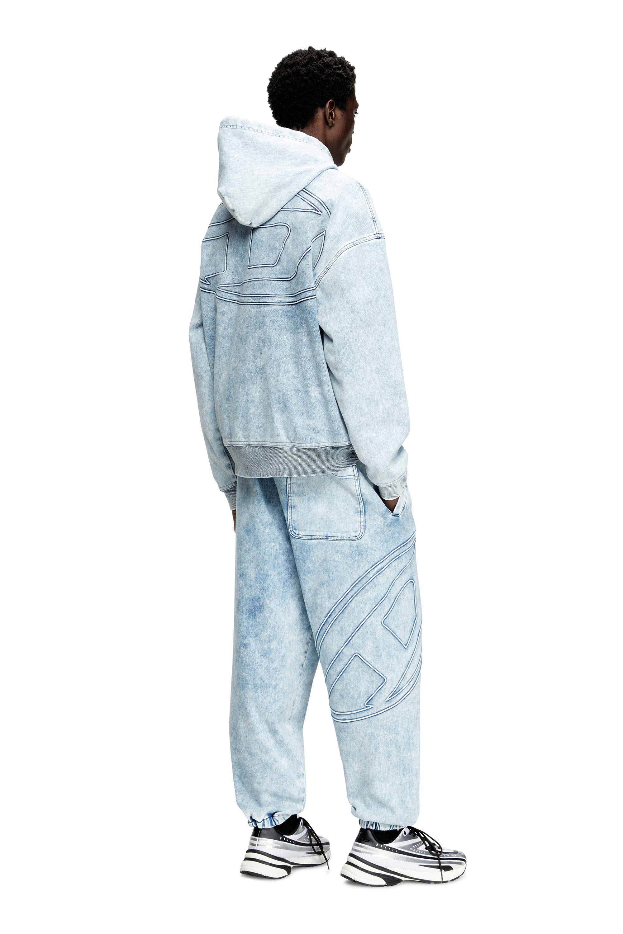 Diesel - D-REBBIT-S-TRACK, Unisex Hoodie aus marmoriertem Denim in Hellblau - 2