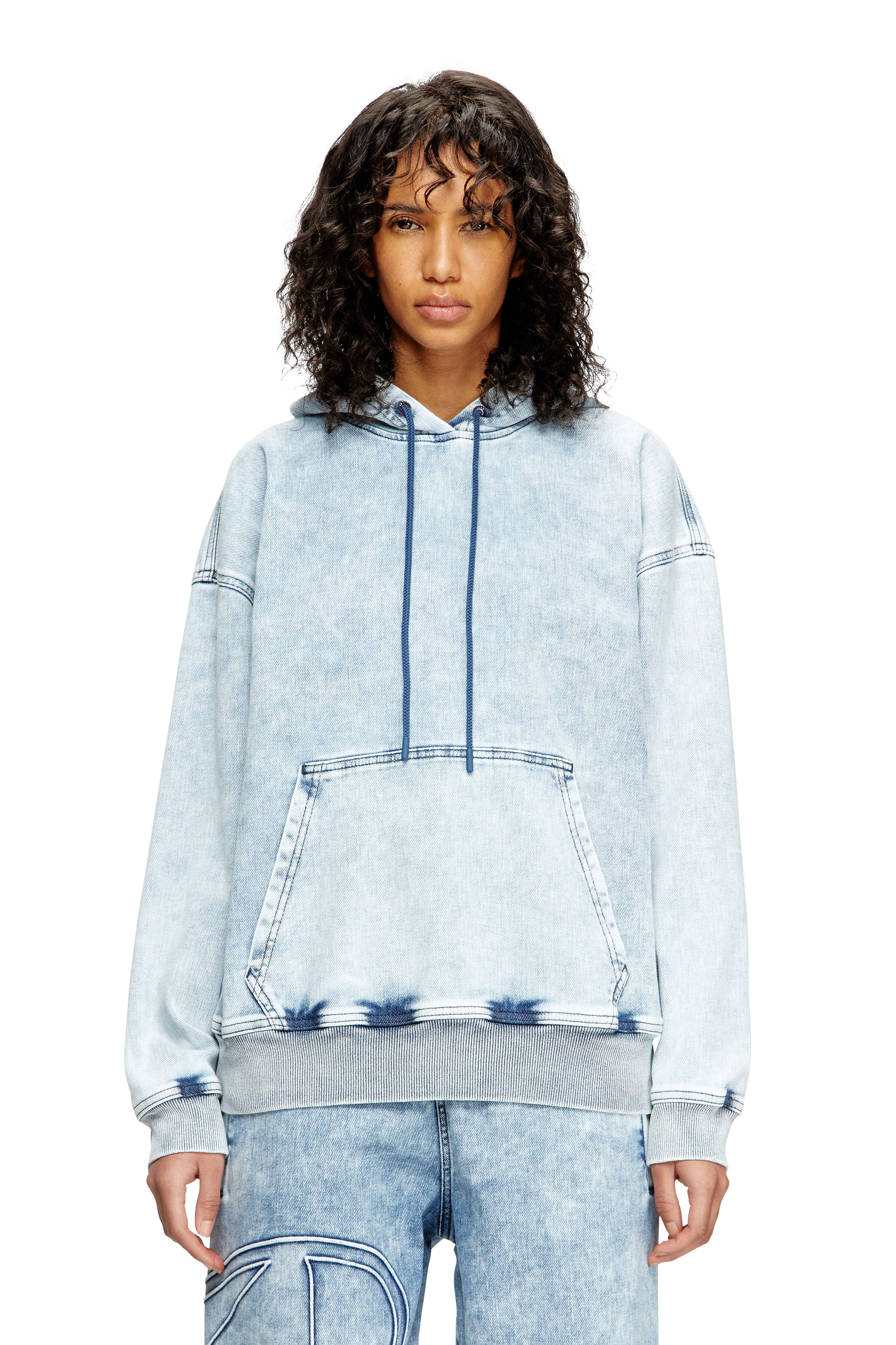 Diesel - D-REBBIT-S-TRACK, Unisex Hoodie aus marmoriertem Denim in Hellblau - 6