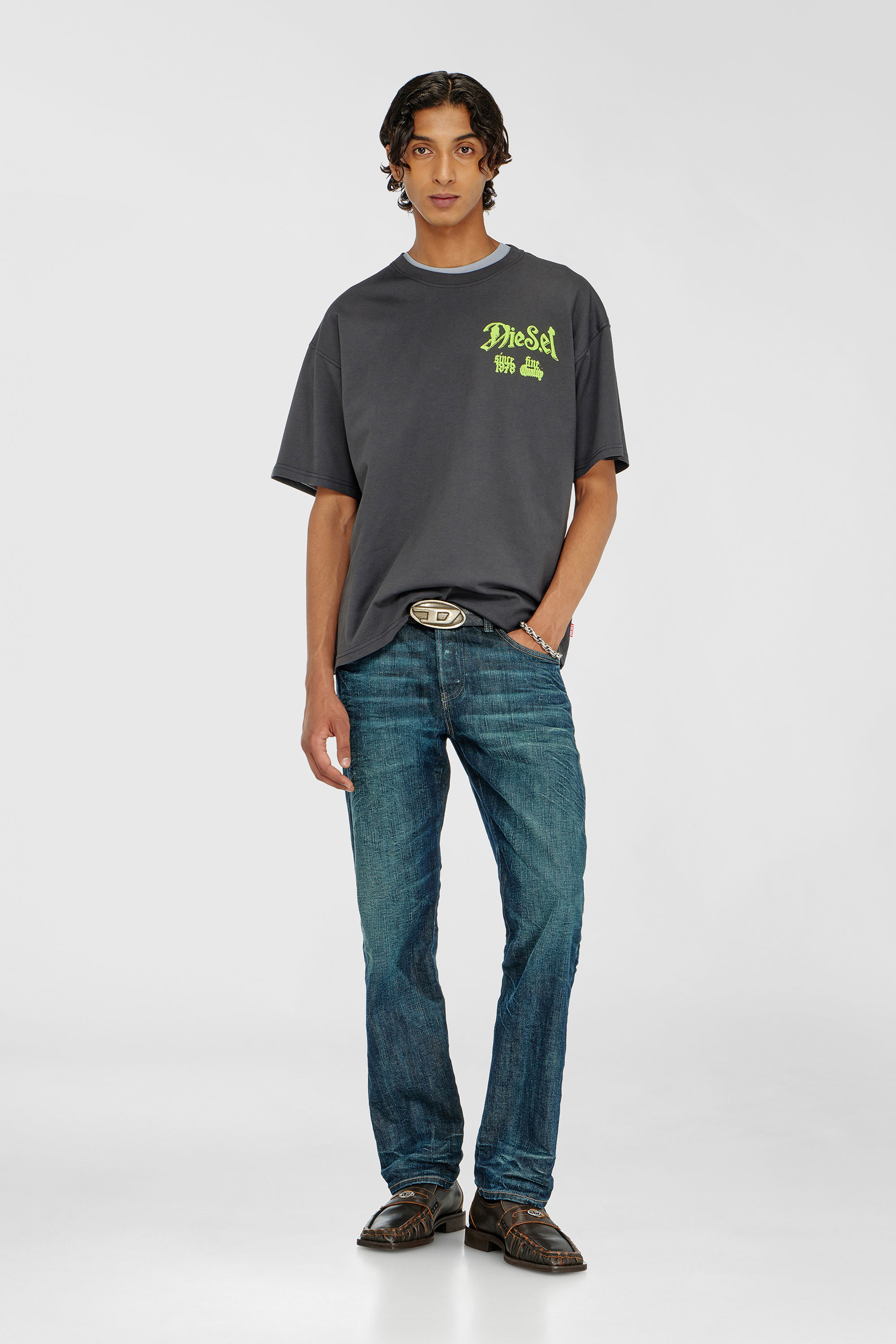 Diesel - T-BOXT-AA2, Herren Baumwoll-T-Shirt mit Flock-Print in Dunkelgrau - 2