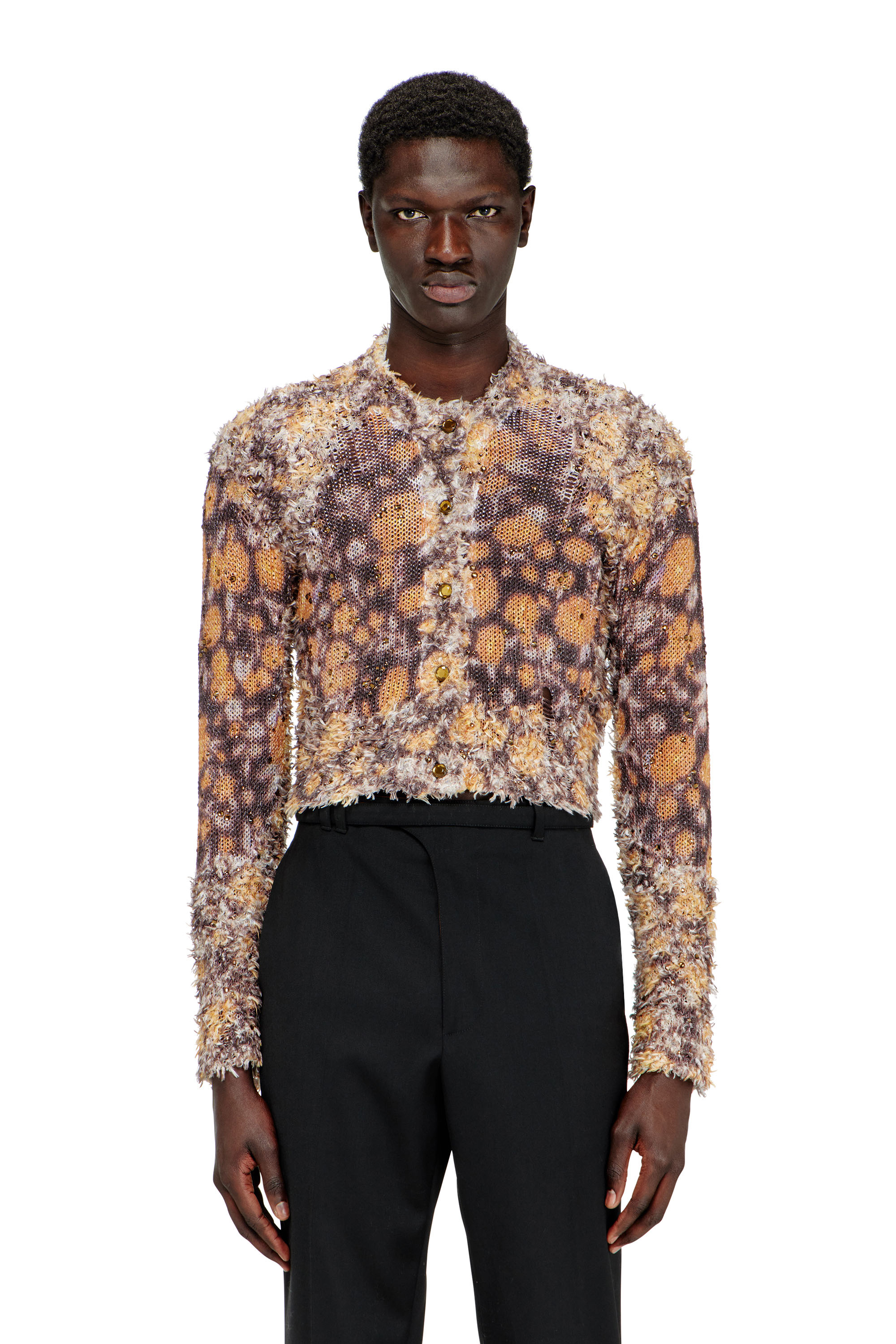 Diesel - M-LINNEA, Woman's Printed cropped cardigan with crystals in Brown - 2