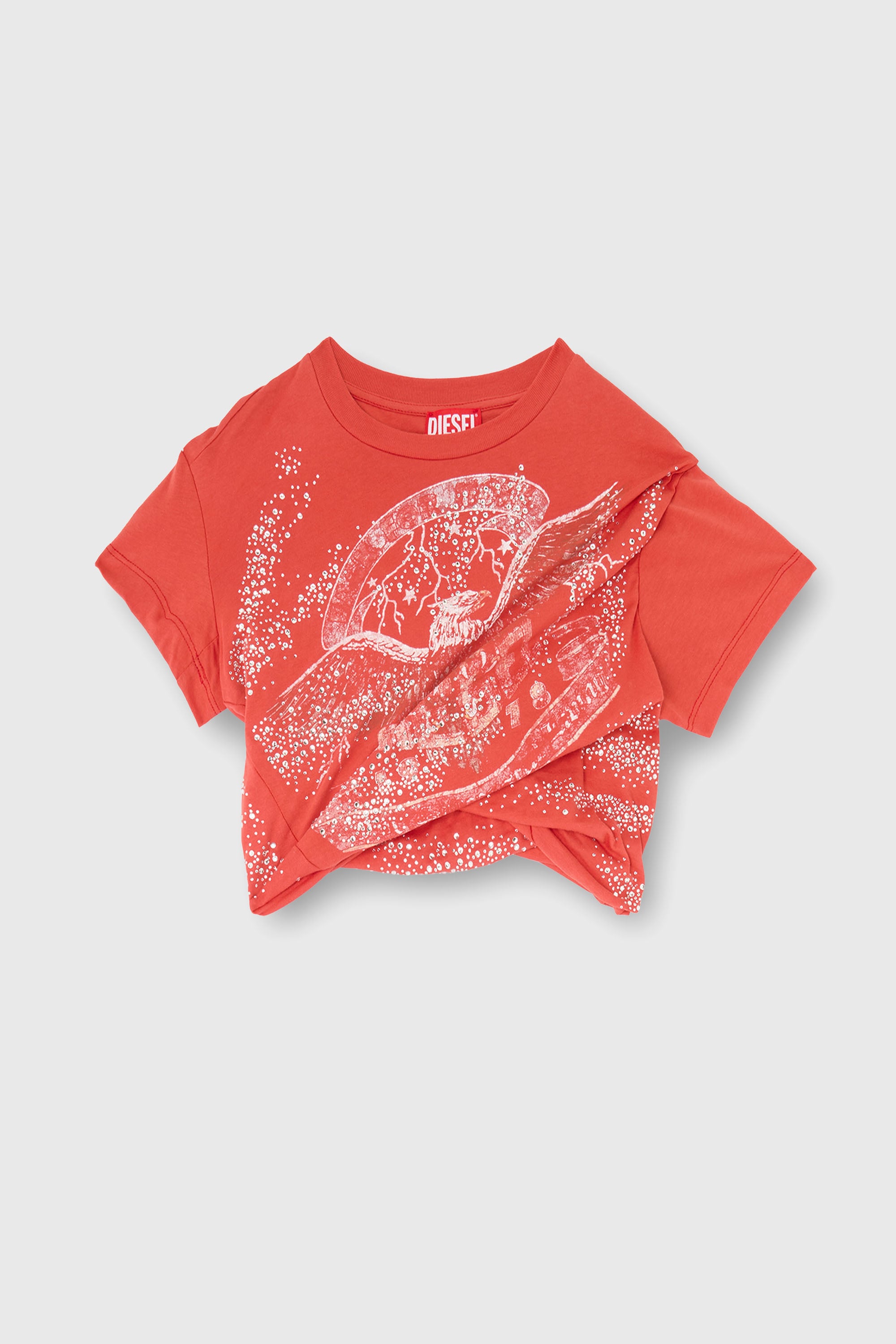 Diesel - T-WINCY, Damen Gerafftes T-Shirt aus doppellagigem Jersey in Rot - 2