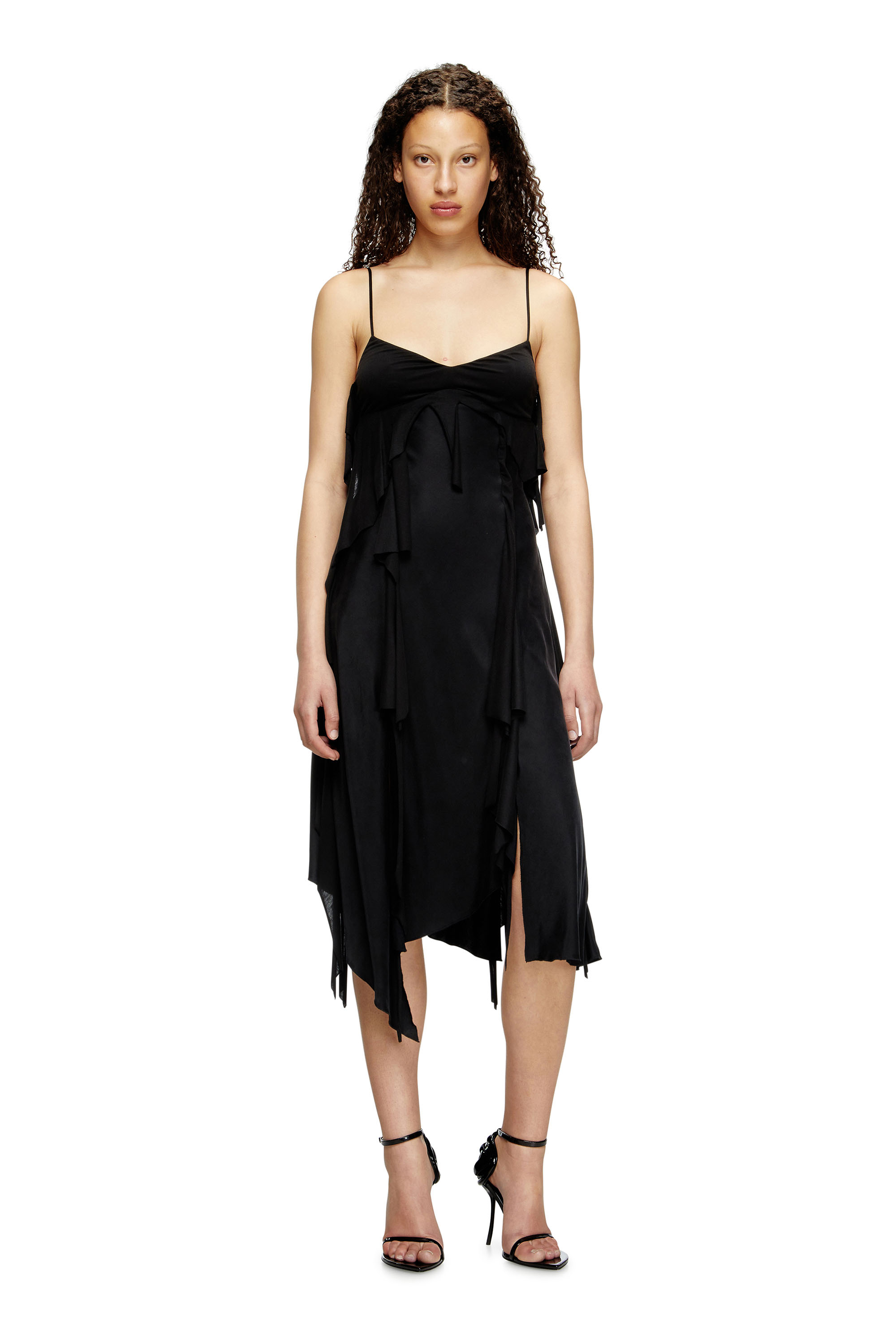 Diesel - D-ANCER, Damen Kleid aus Satin mit rohen Rüschen in Schwarz - 2
