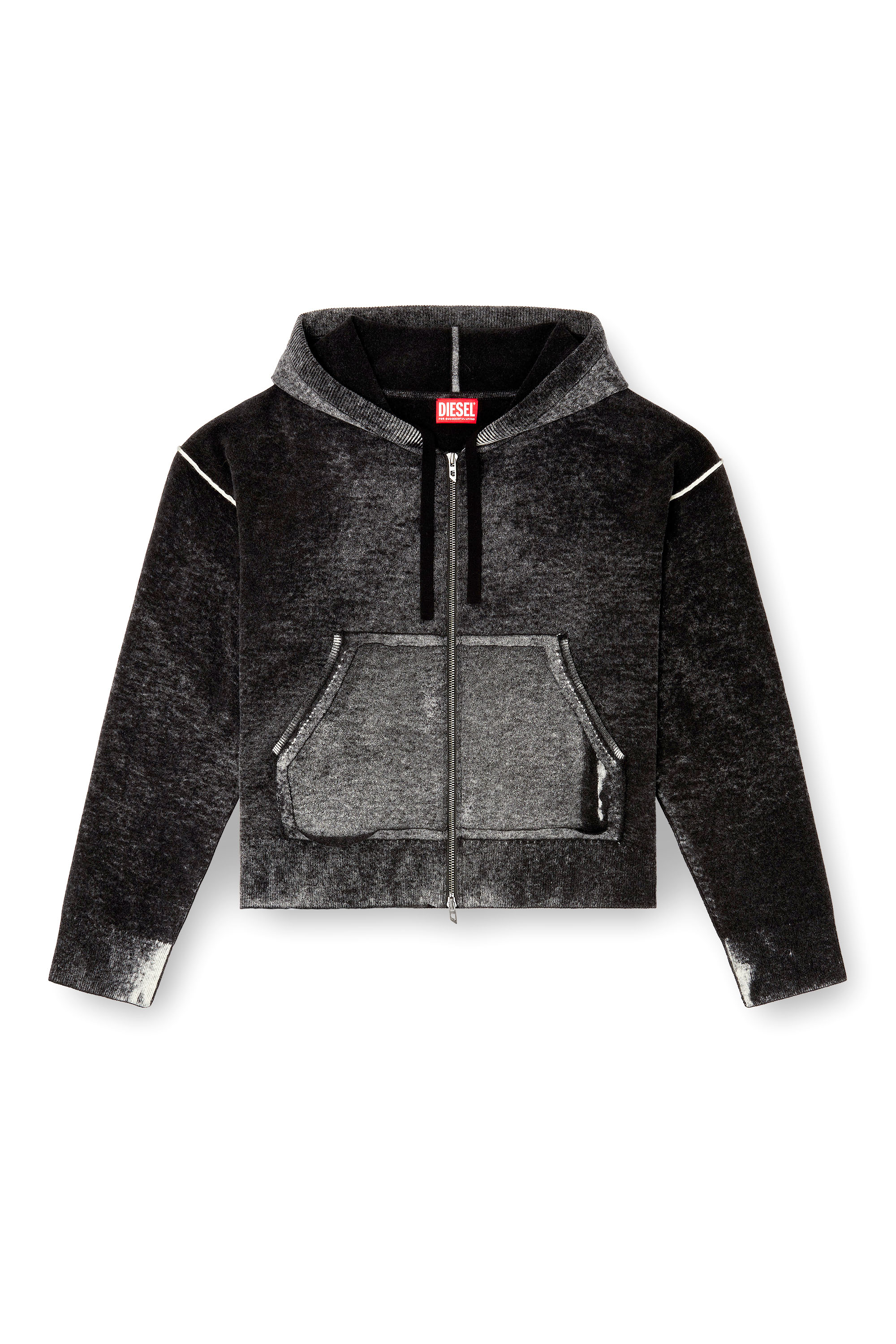 Diesel - M-HERMINE, Damen Rückwärts bedruckte Kapuzenstrickjacke aus Wolle in null - 2