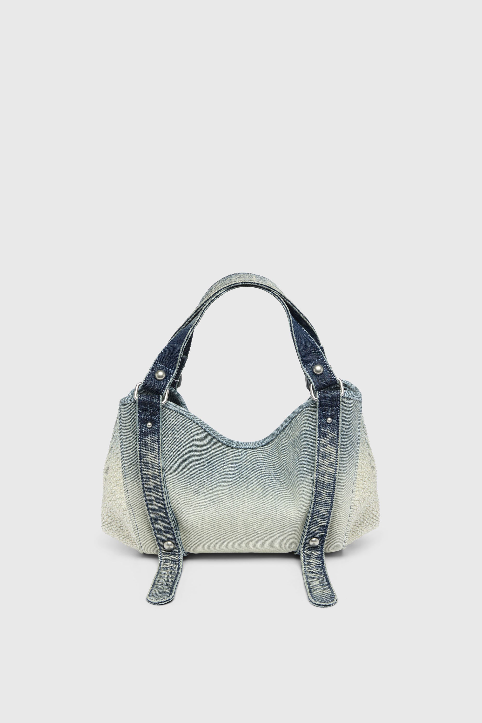 Diesel - D-ONE TOPHANDLE S, Damen D-One-Small Henkeltasche aus solarisiertem Denim mit Kristallen in Blau - 3
