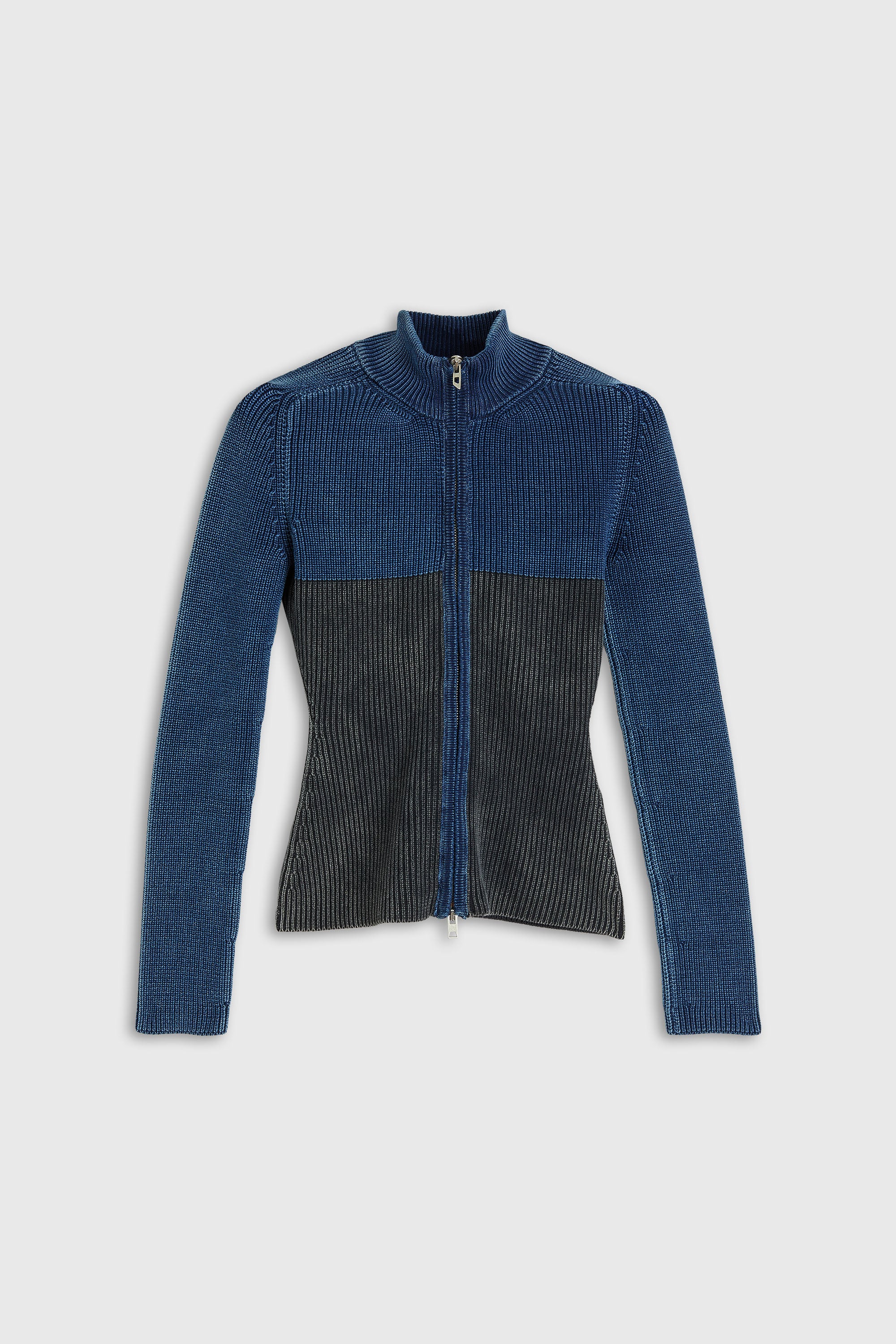 Diesel - M-HERMOSITA, Woman's Zip-up cardigan with two-tone denim effect in Black/Blue - 1