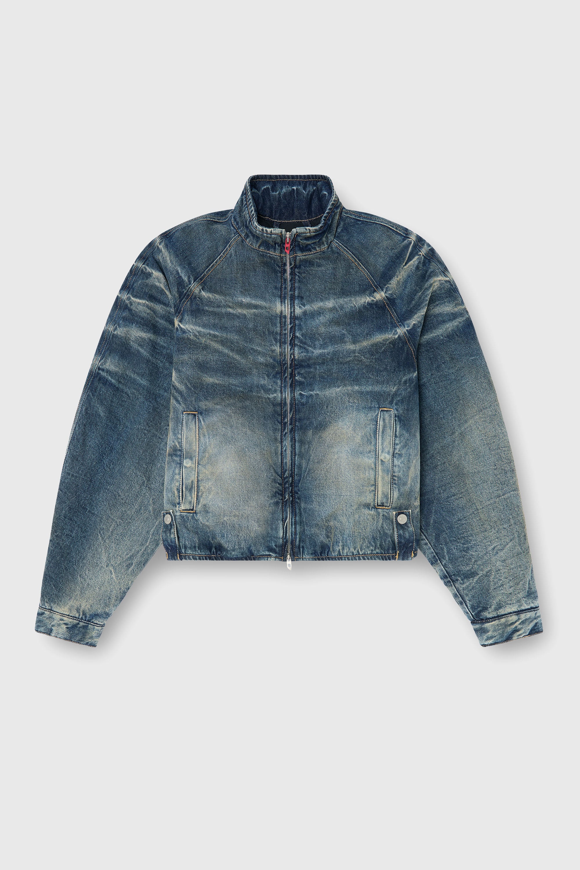 Diesel - DE-BARUS-FSJ1, Damen Gef&uuml;tterte Jacke aus Denim mit schmutzigem Knittereffekt in Mittelblau - 2