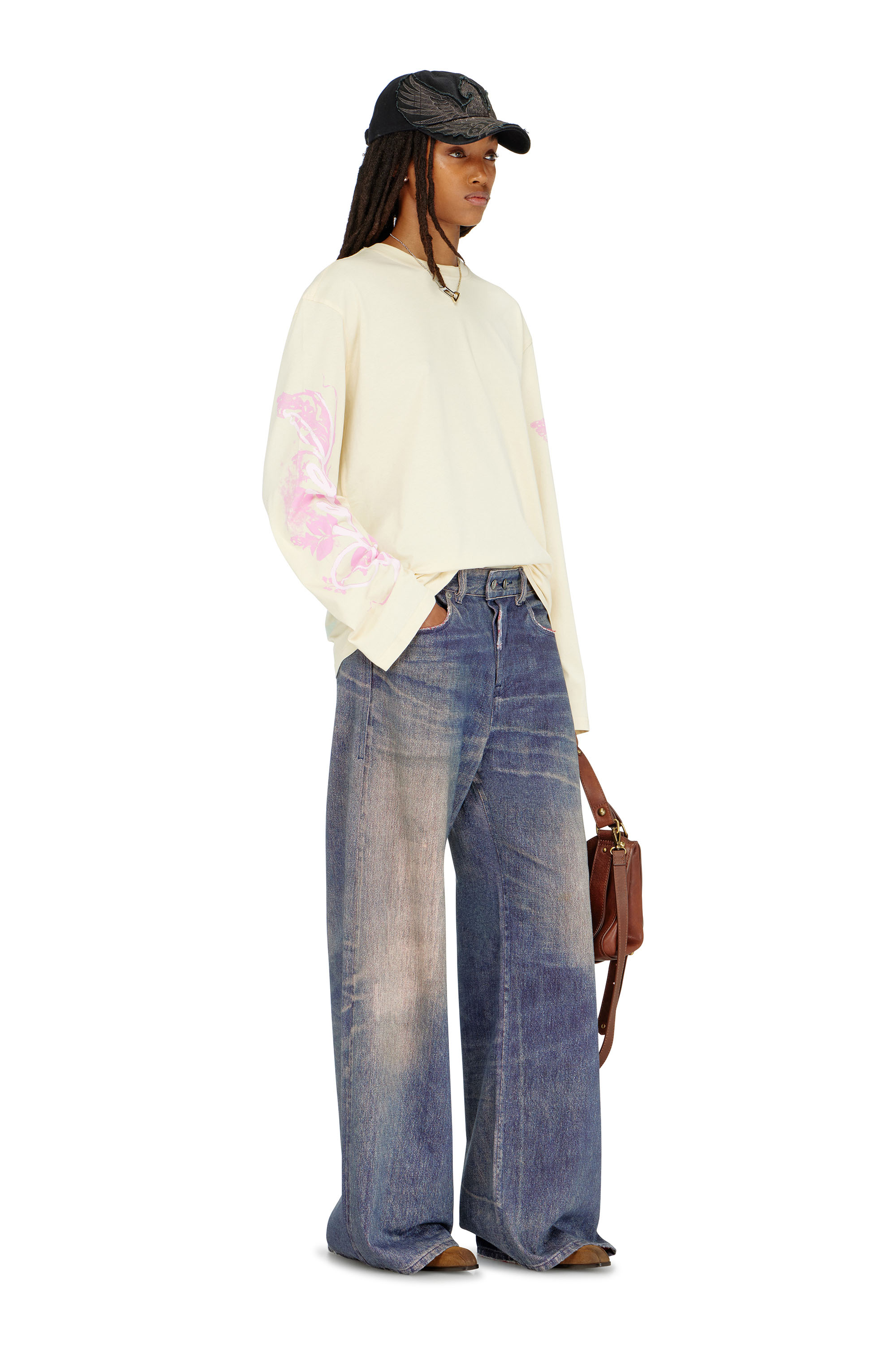 Diesel - T-HILARY-LS-AA3, Damen Langarmshirt mit Grafikprints und Kristallen in null - 1