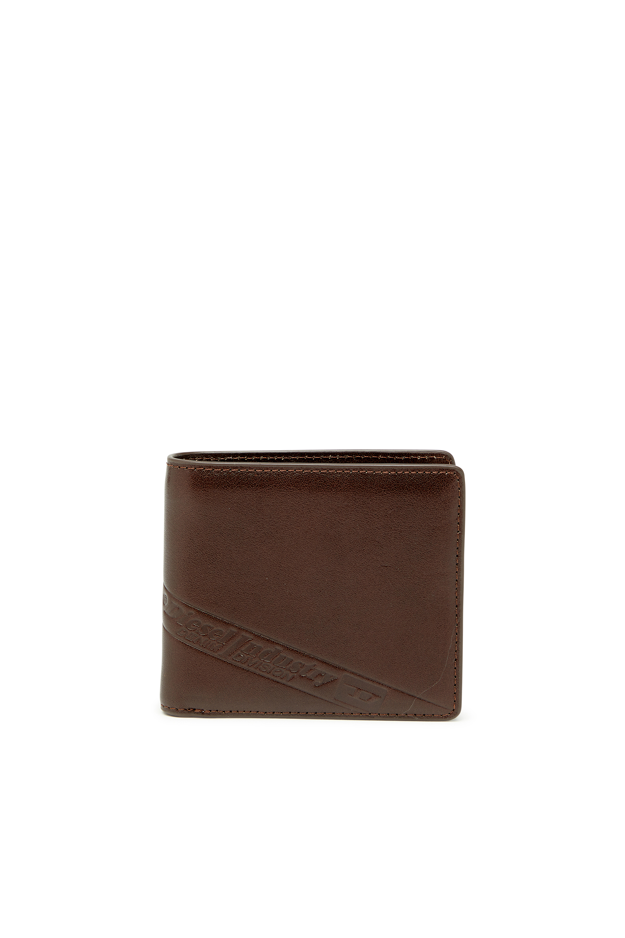 Diesel - FLAG-D BI-FOLD COIN S 3D, Herren Zweifach gefaltete Lederbrieftasche mit gepr&auml;gtem Logo in Braun - 1