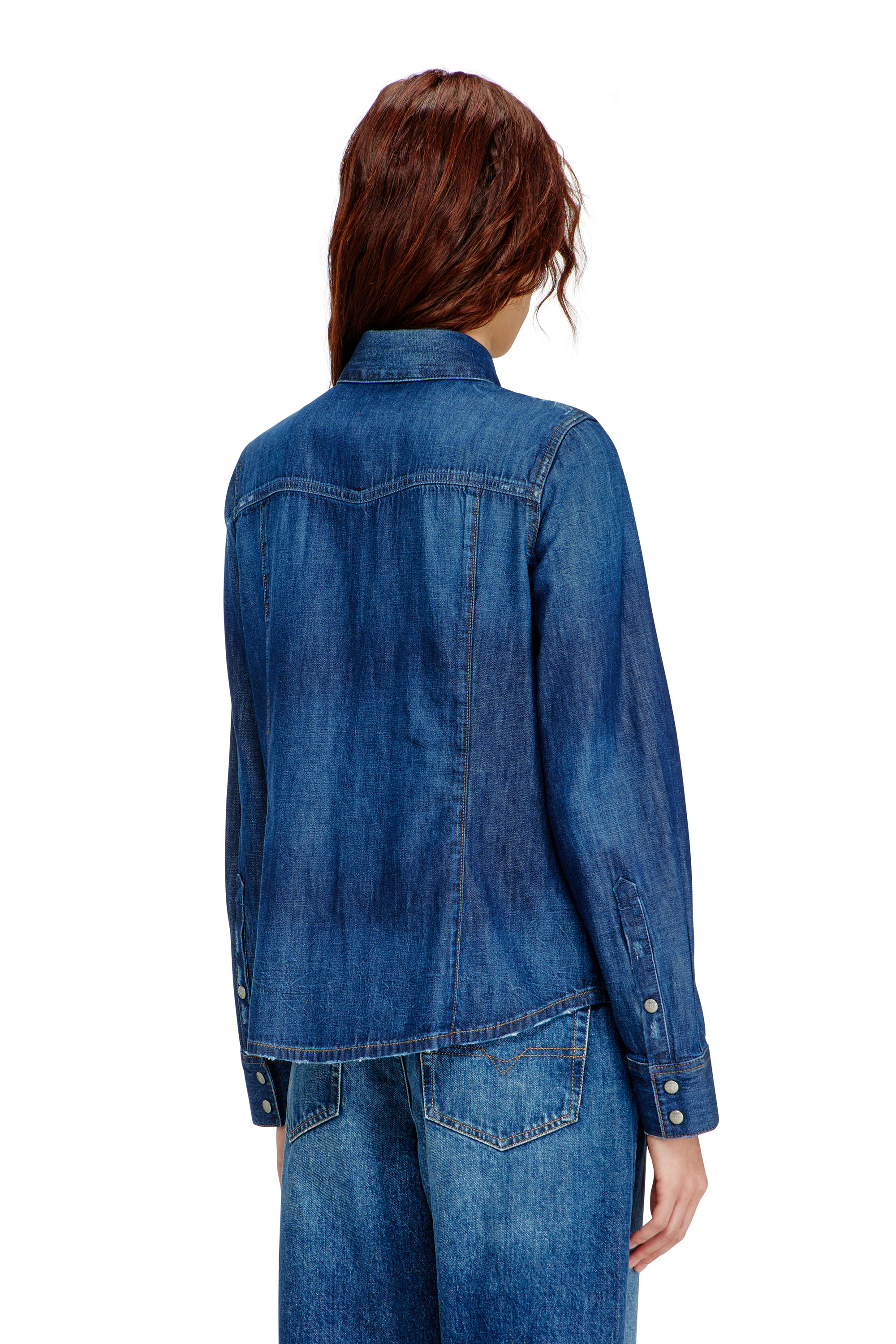 Diesel - DE-WAVES, Damen Westernhemd aus Clean-Wash-Denim in Mittelblau - 4