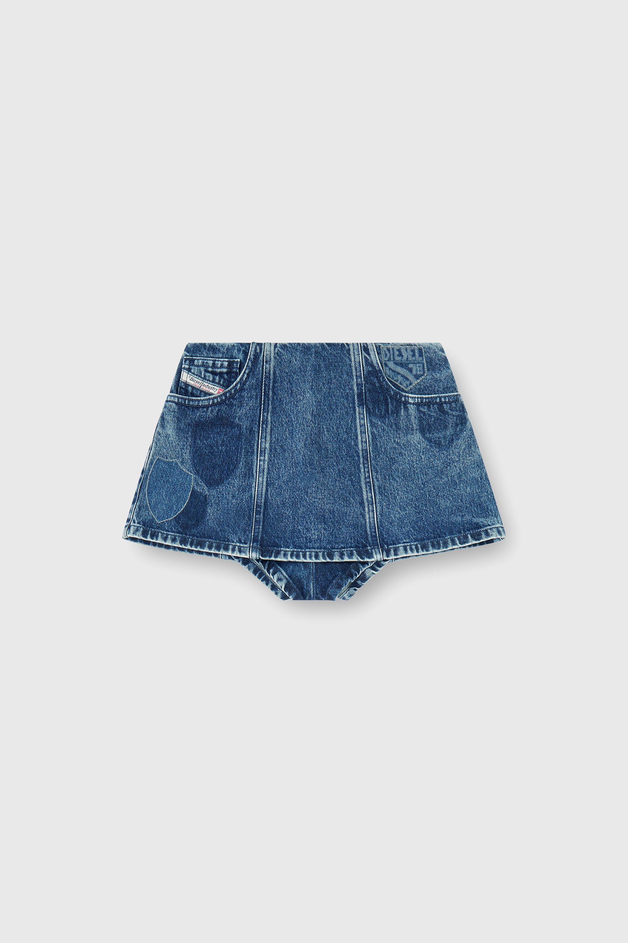 Diesel - DE-FIROVA-S, Damen Denim-Peplum-Shorts mit Shadow-Patches in Mittelblau - 2