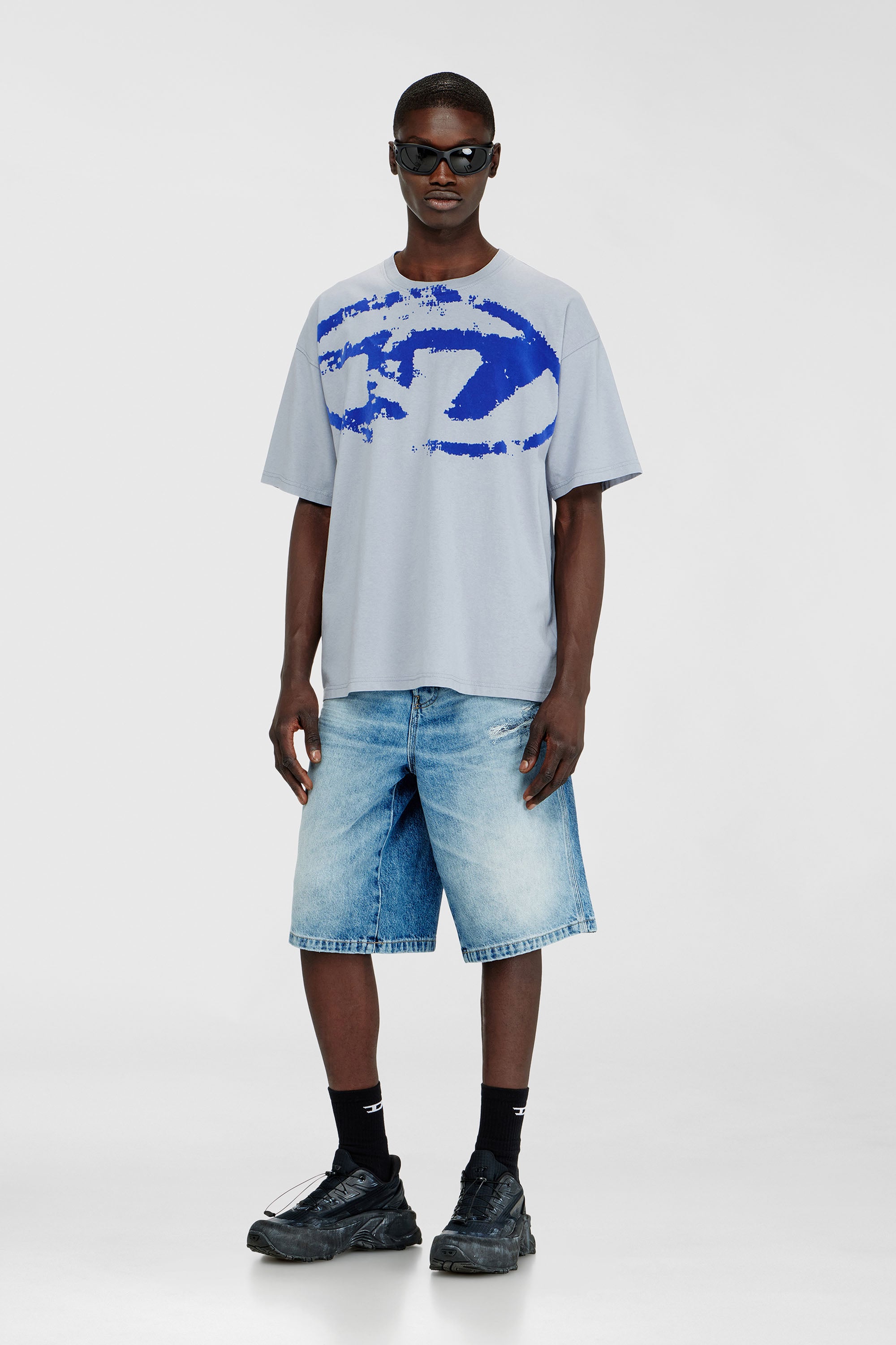 Diesel - T-BOXT-N14, Herren T-Shirt mit beflocktem Distressed-Logo in Hellblau - 2