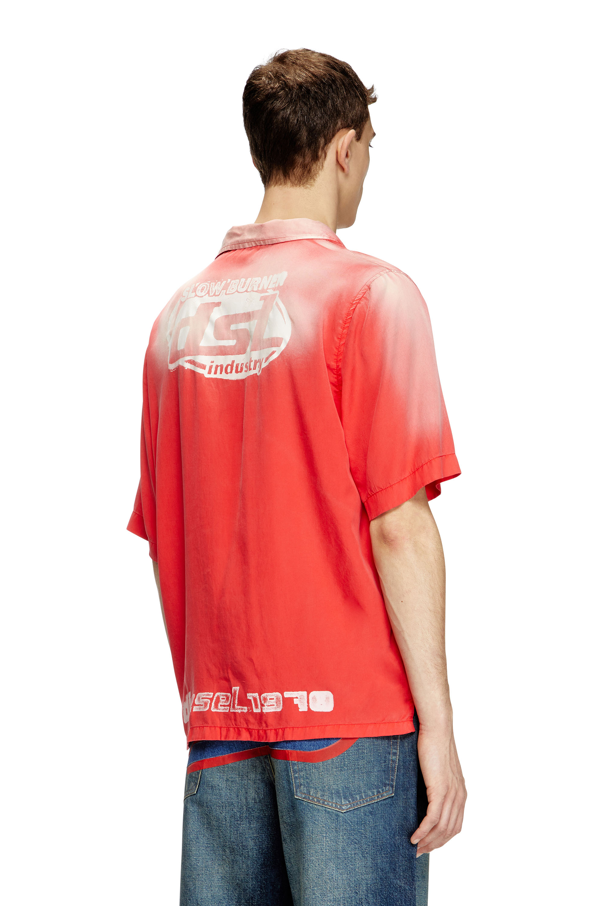 Diesel - S-ELLY, Herren Verblasstes Bowling-Hemd mit Logo-Prints in Rot - 4