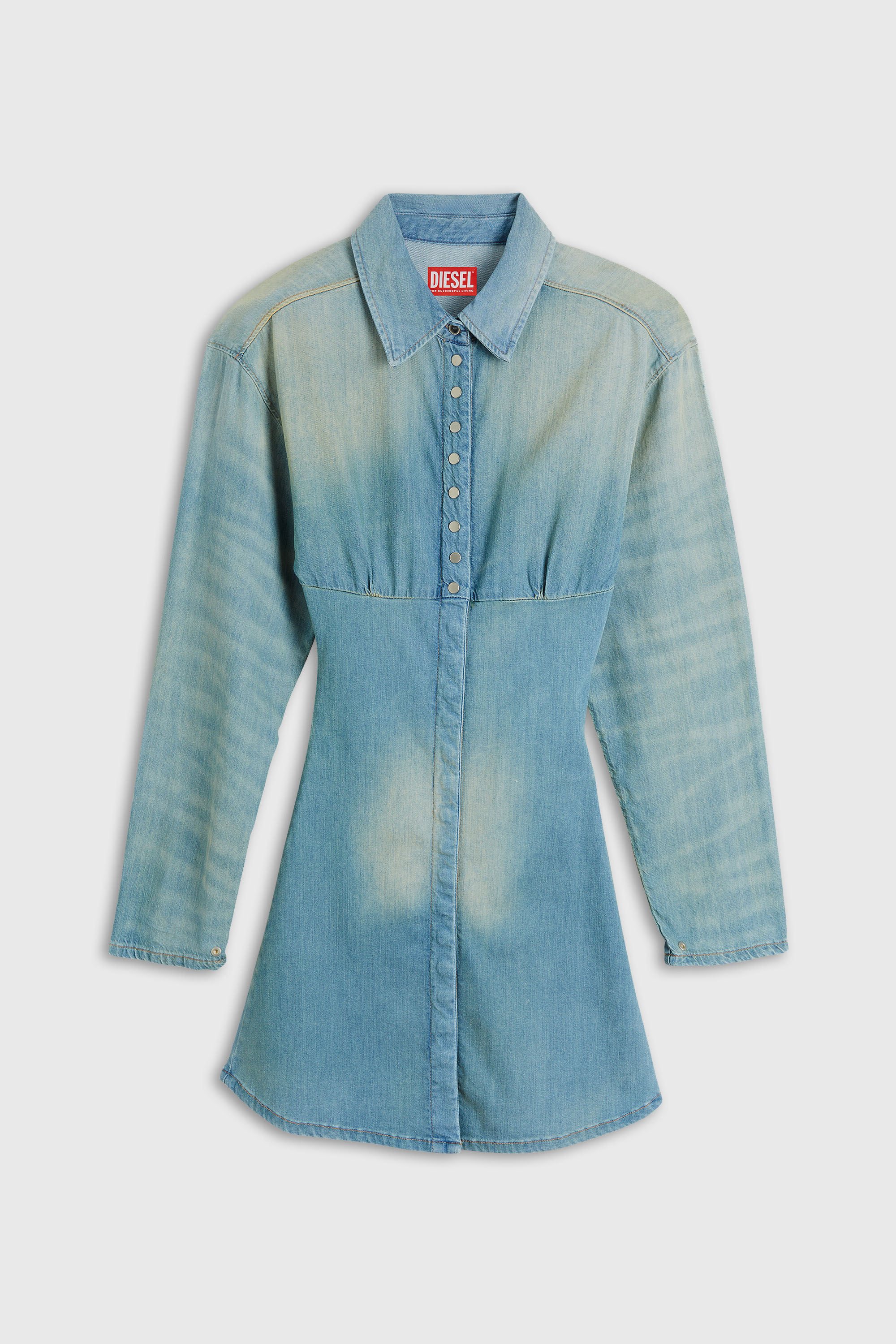 Diesel - DE-VIOLIM-S, Damen Denim-Minihemdkleid mit segmentiertem Design in Hellblau - 1