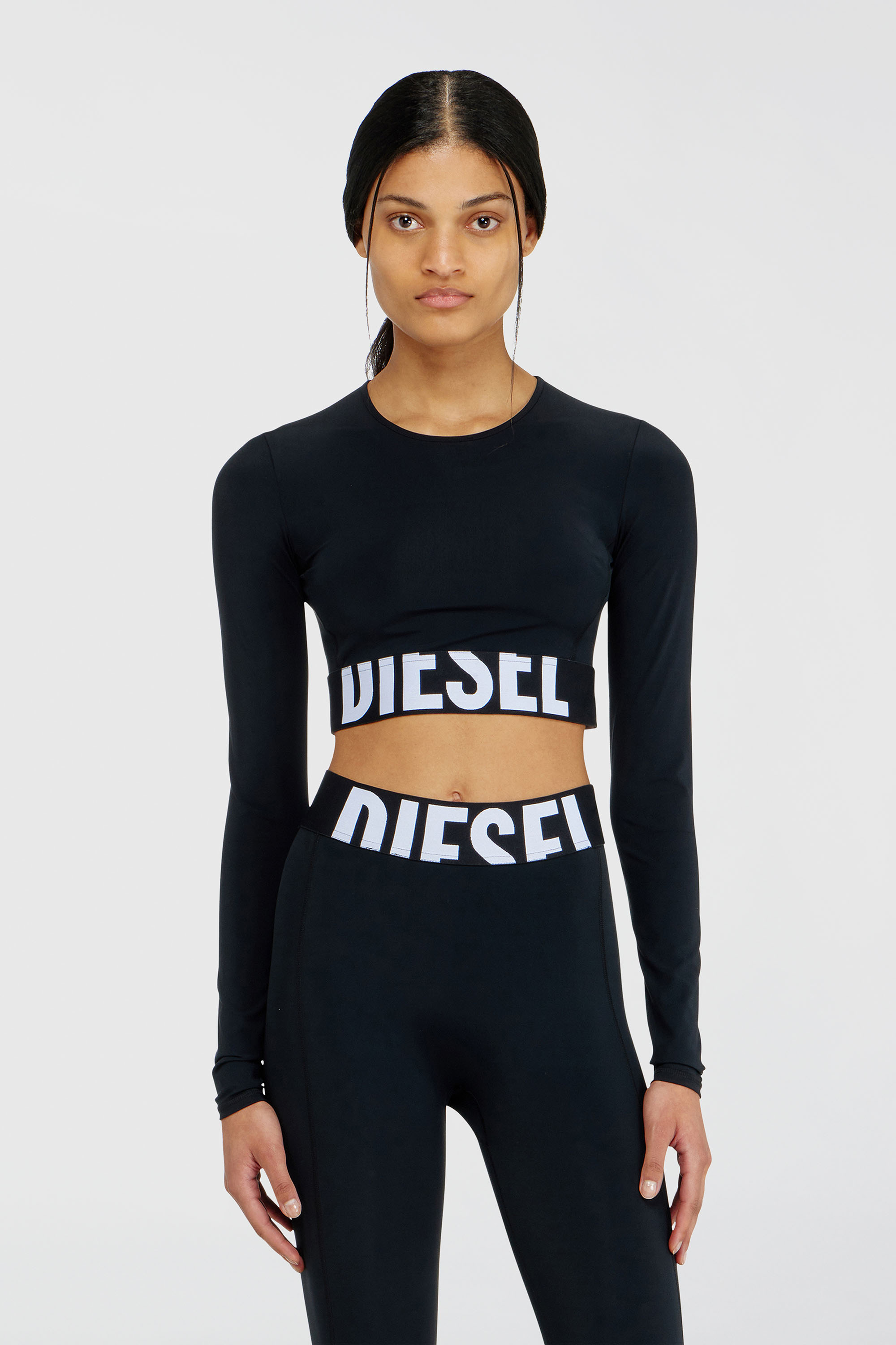 Diesel - MELISSA-D-POP, Damen Verk&uuml;rzte Oberteil aus Mikrofaser mit Cut-off-Logo in Schwarz - 1