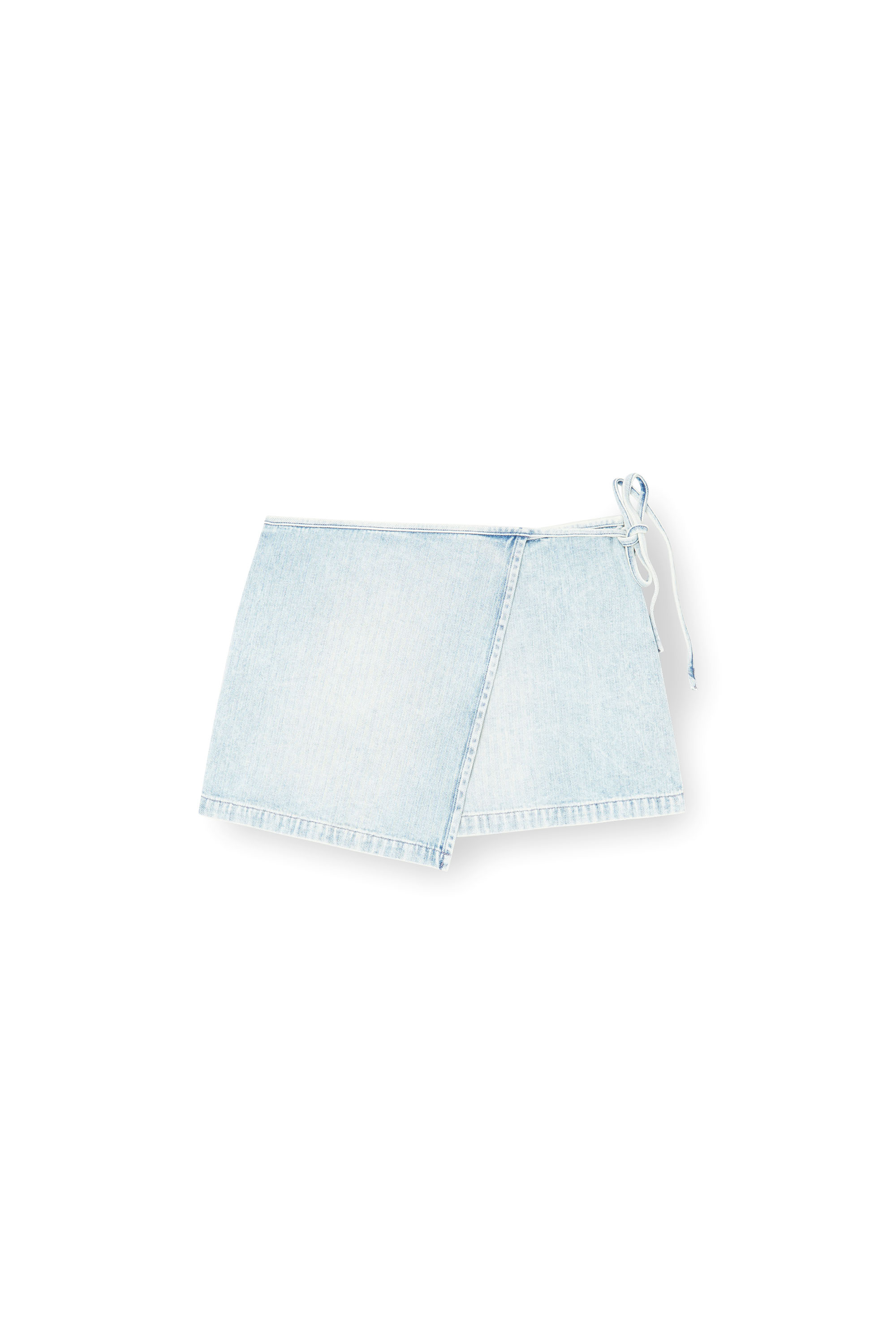 Diesel - DE-LEM-MINI, Damen Kurzer Wickel-Rock aus Fischgr&auml;t-Denim in Hellblau - 2
