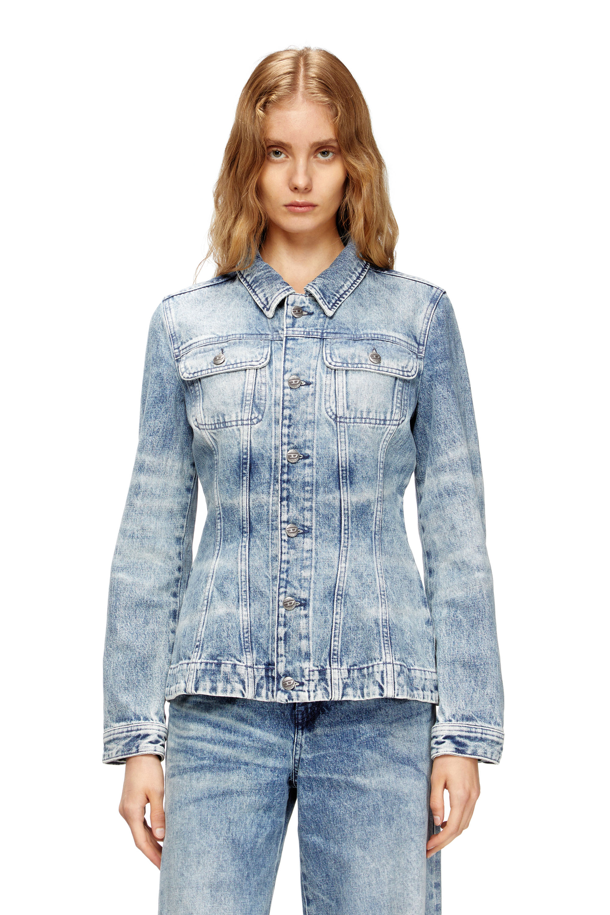 Diesel - DE-KATERIN-FSH, Damen Taillierte Jacke aus gelaserte Baumwolle-Hanf-Denim in Hellblau - 1
