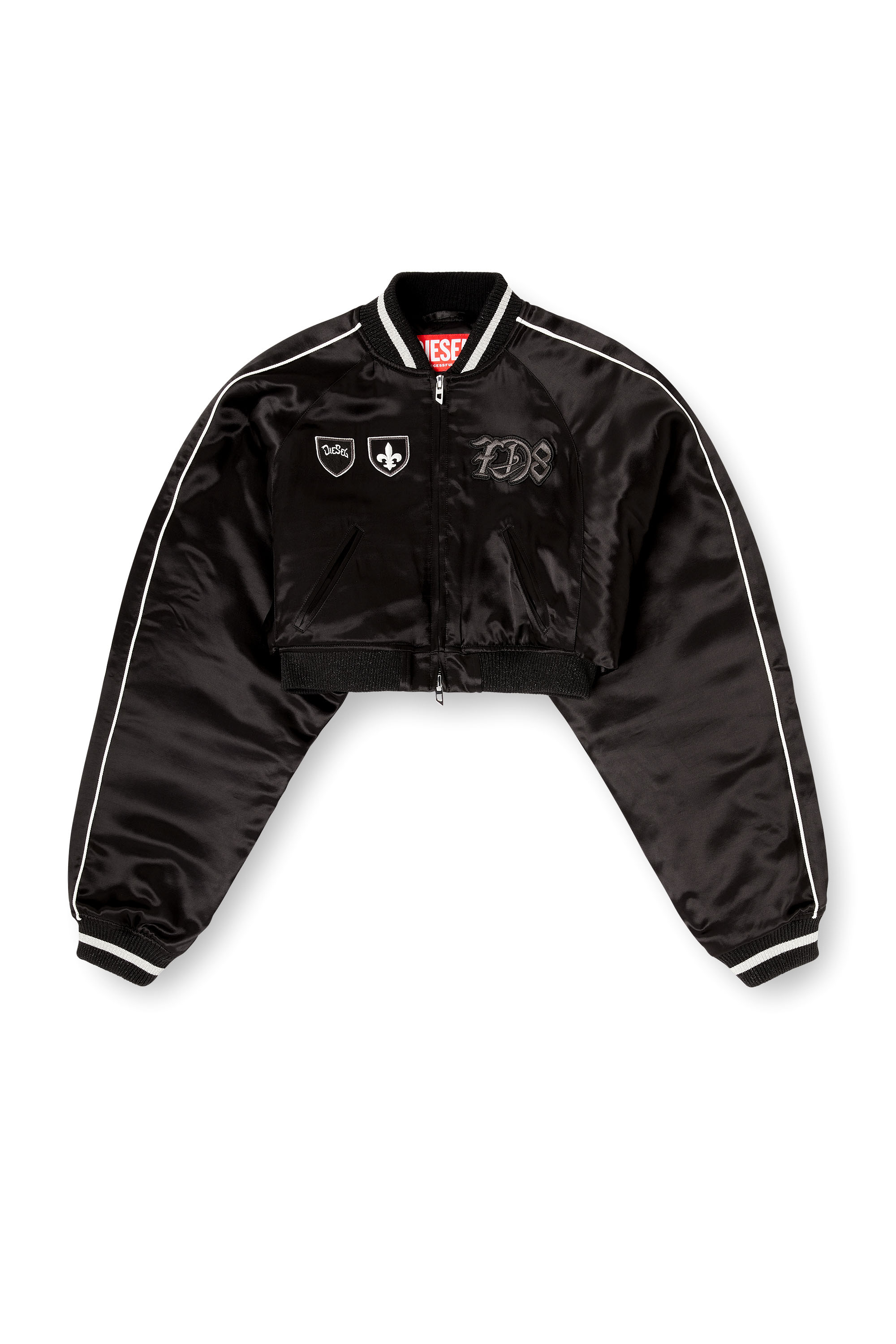 Diesel - G-OSPEL-CP, Damen Kurz geschnittene Satin-Souvenirjacke in Schwarz - 3