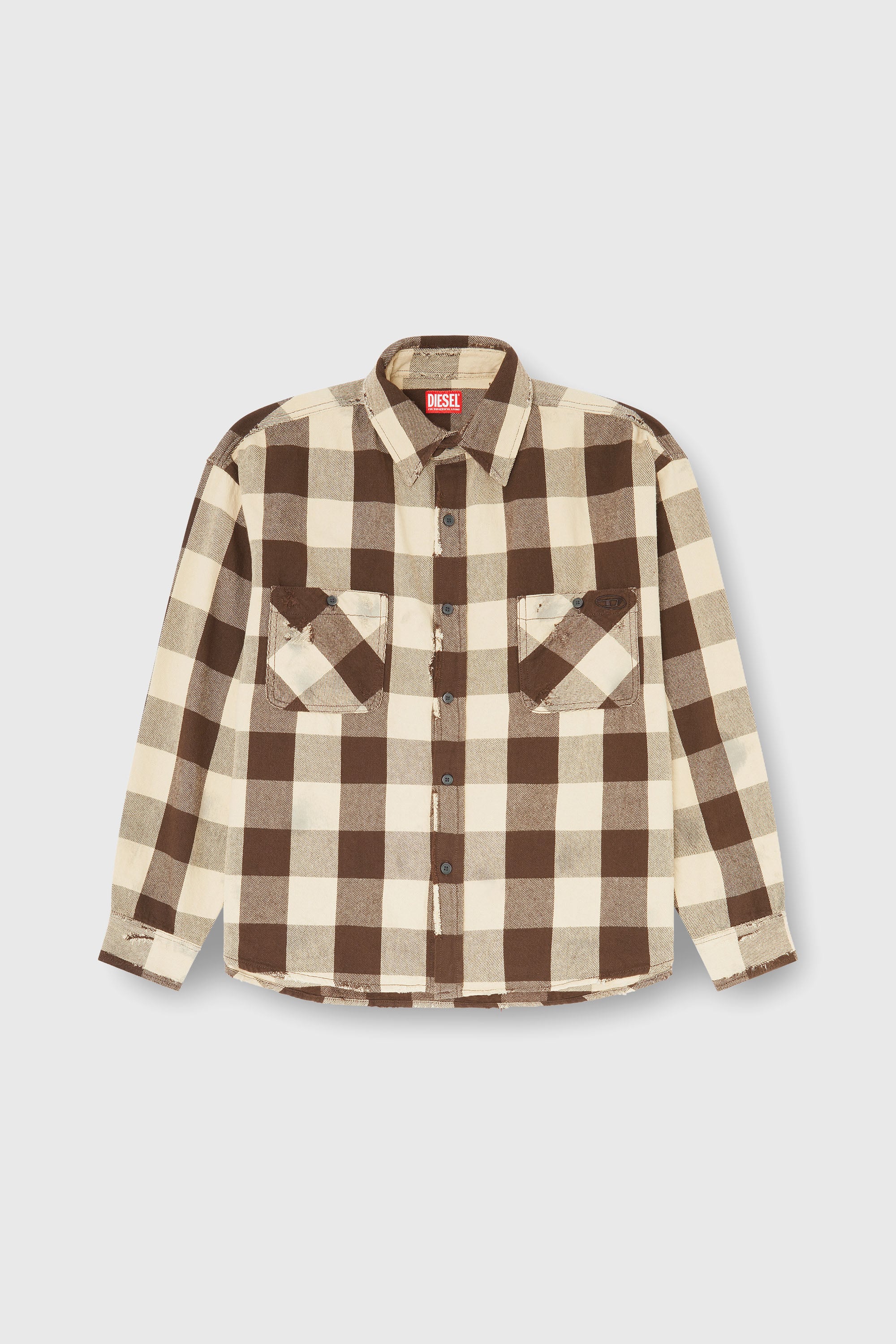 Diesel - S-DRUM, Herren Karohemd mit distressed-Effekt in Beige/Braun - 2
